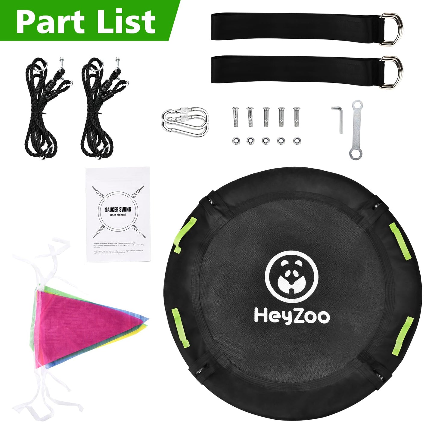HeyZoo 48 Inch Tree Swing – Large Saucer Swing, 900lbs Capacity, Adjustable Straps, Outdoor Backyard, Black