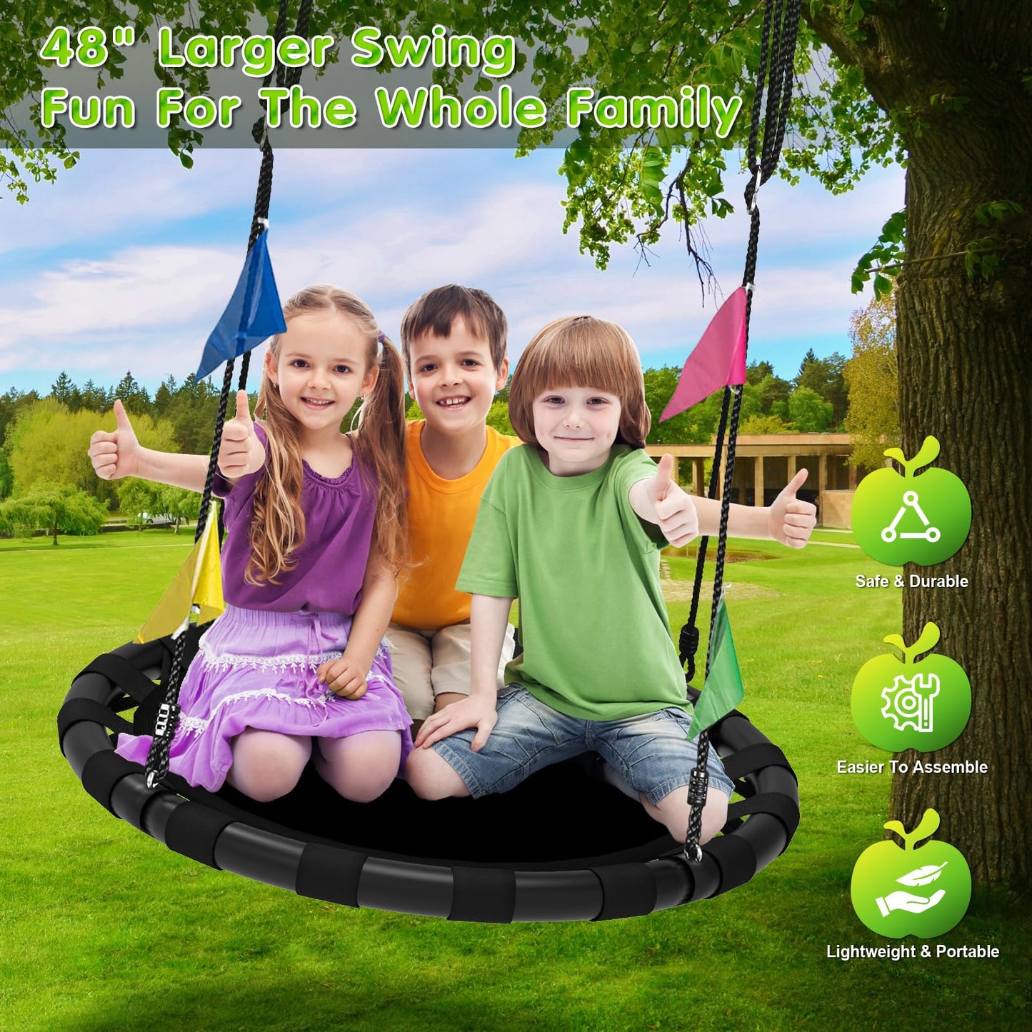HeyZoo 48-Inch Saucer Swing for Kids & Adults | 900 lb Heavy-Duty Backyard Swing