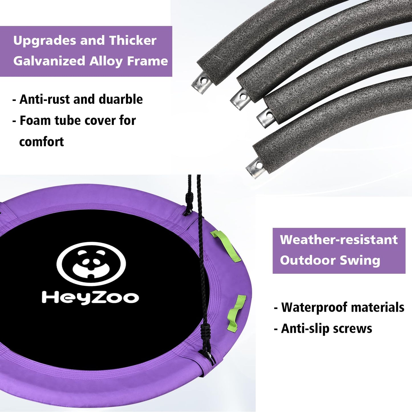 HeyZoo Tree Swing – 40-Inch Saucer Swing for Kids, 900lbs, Adjustable Straps, Purple
