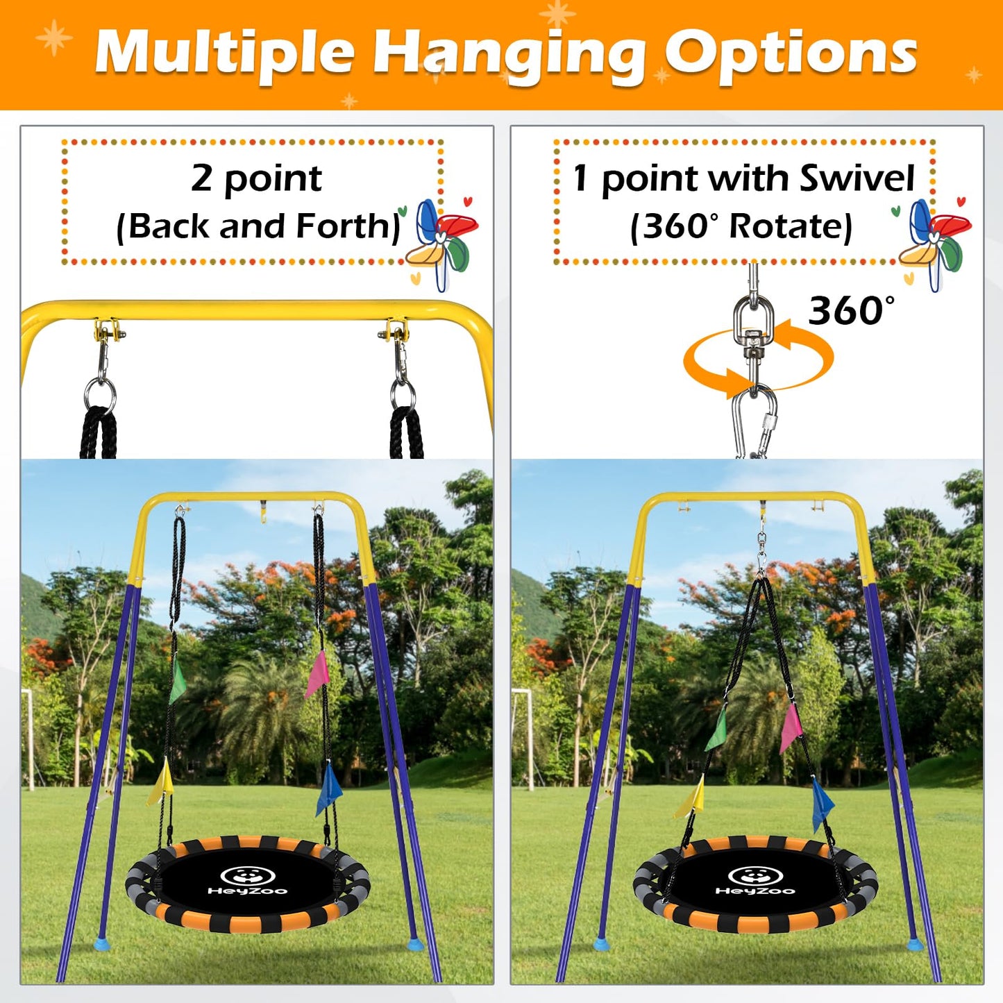 HeyZoo Saucer Swing 48-Inch, 900lb Capacity, 360° Swivel – Outdoor Backyard Swing