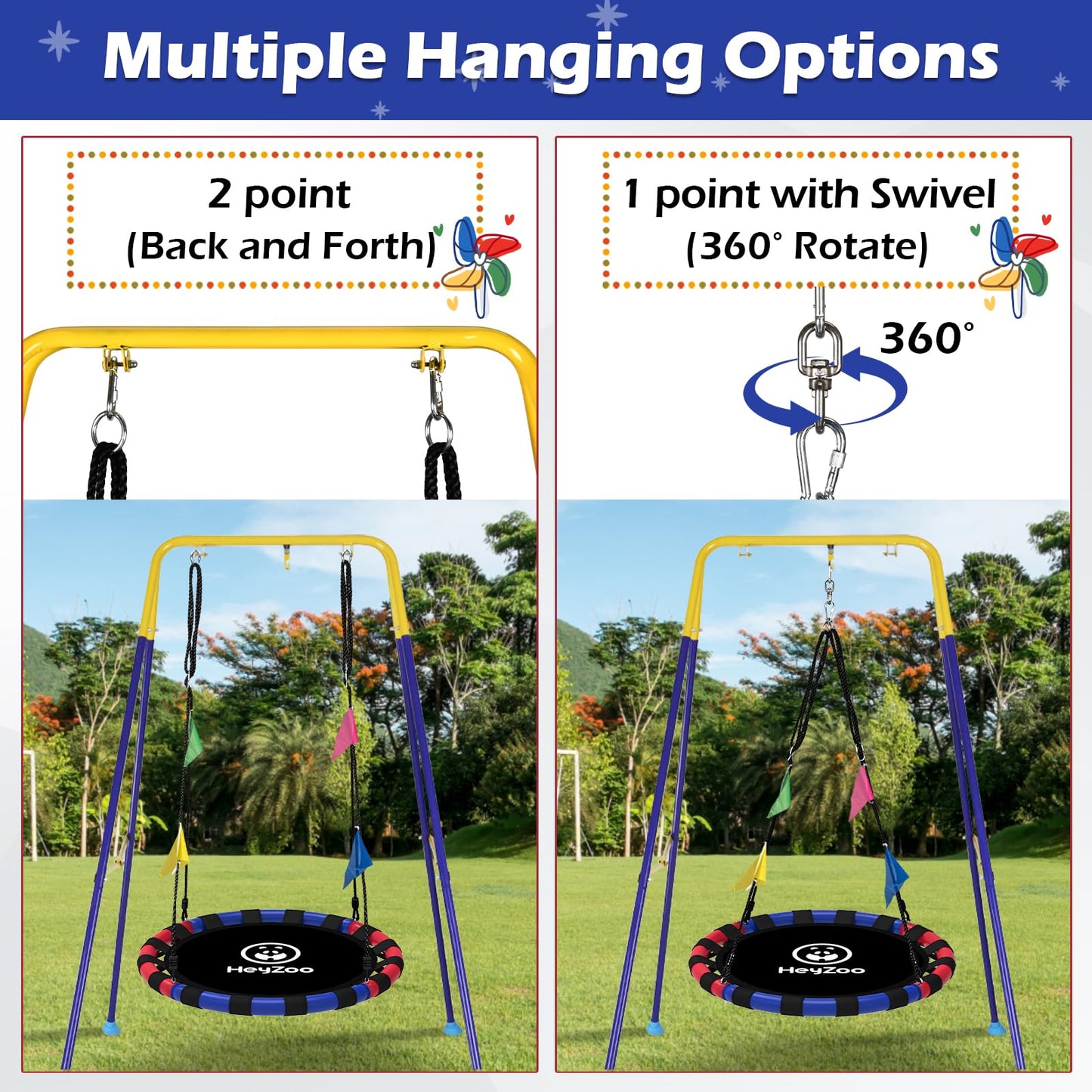 HeyZoo Saucer Swing 24 Inch – 900 lb Capacity, 360 Degree Swivel