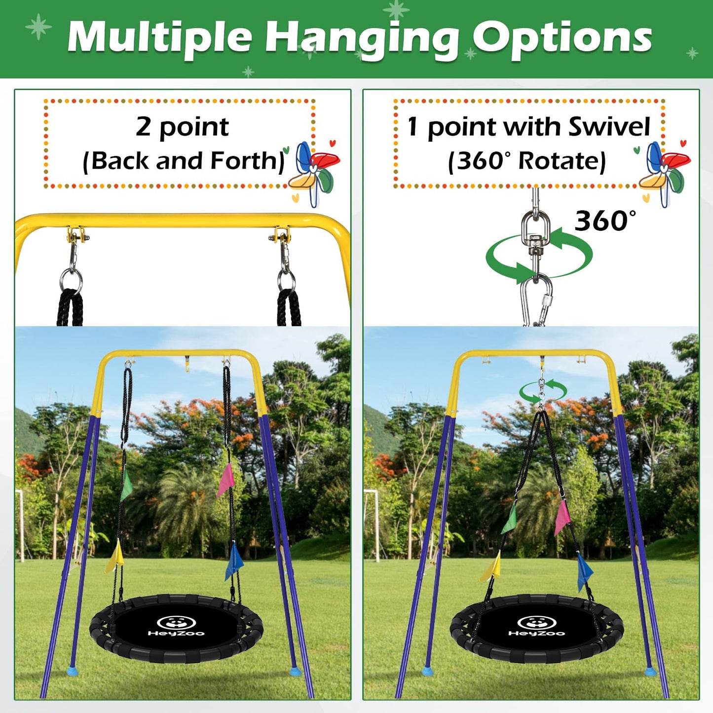 HeyZoo Saucer Swing – 40 Inch Backyard Swing Set with 360° Swivel, 900lbs Capacity, Black