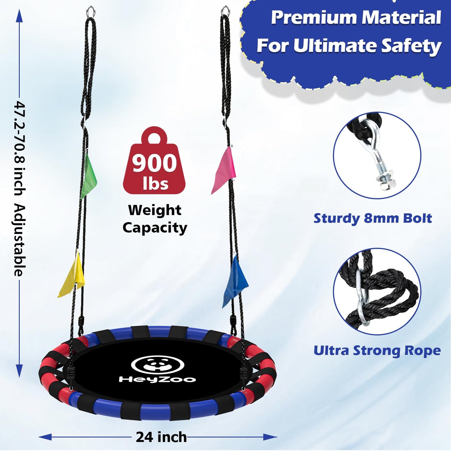 HeyZoo Saucer Swing 24 Inch – 900 lb Capacity, 360 Degree Swivel
