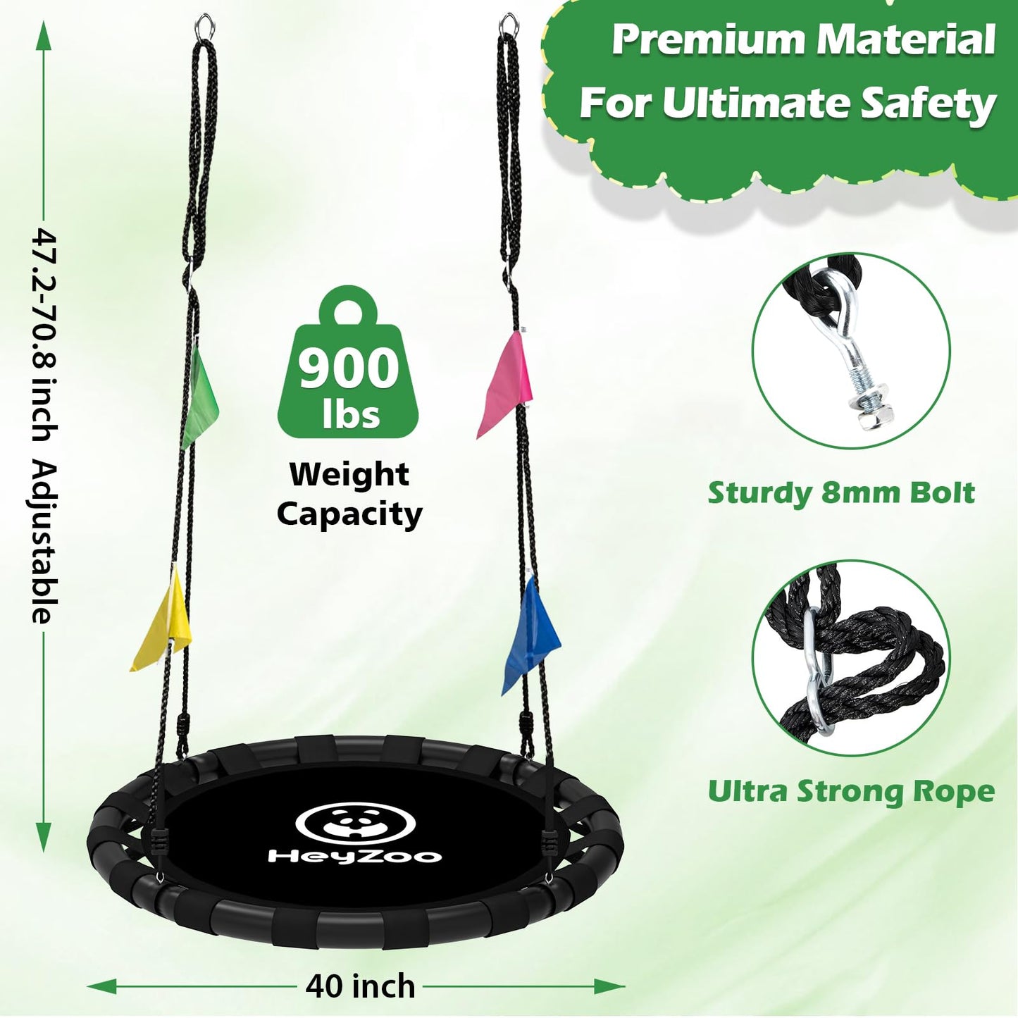 HeyZoo Saucer Swing – 40 Inch Backyard Swing Set with 360° Swivel, 900lbs Capacity, Black