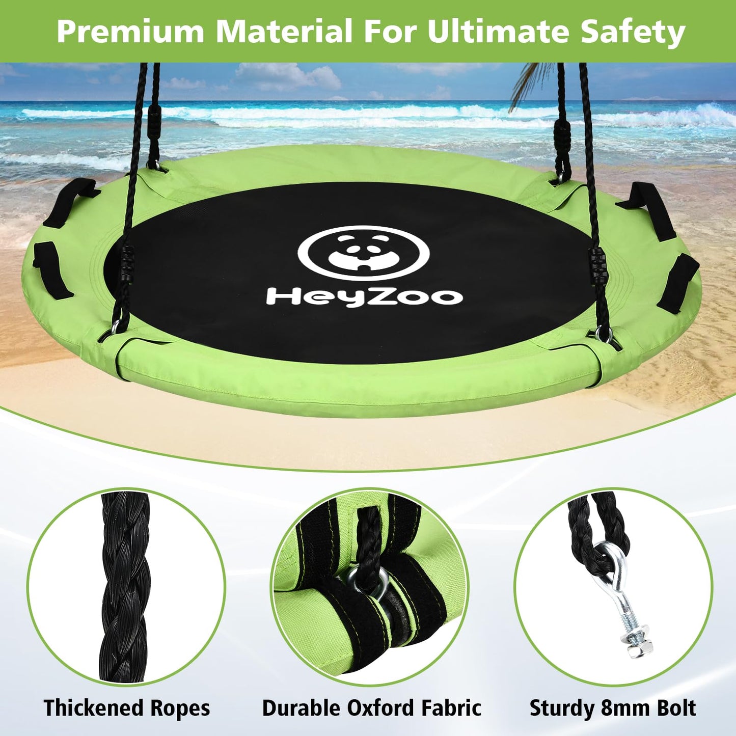 HeyZoo 48-Inch Tree Swing – Large Saucer for Family, 900lb Capacity, Green