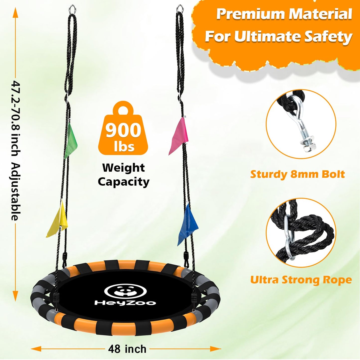 HeyZoo Saucer Swing 48-Inch, 900lb Capacity, 360° Swivel – Outdoor Backyard Swing