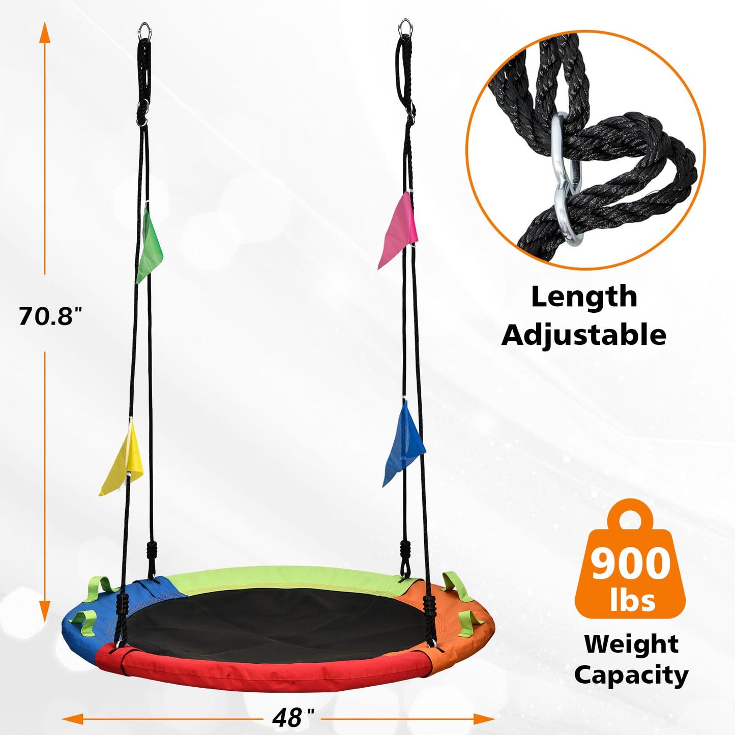HeyZoo Tree Swing — 48 Inch Saucer Swing, 900 lbs Capacity, Multicolor, Includes Straps