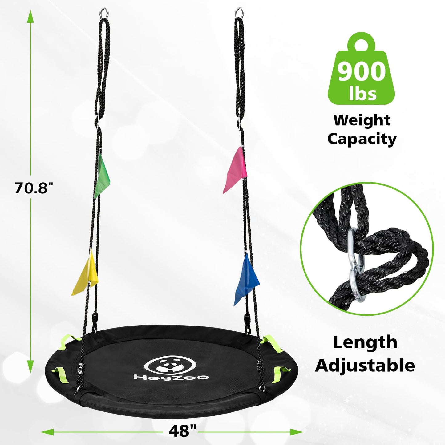 HeyZoo 48 Inch Tree Swing – Large Saucer Swing, 900lbs Capacity, Adjustable Straps, Outdoor Backyard, Black
