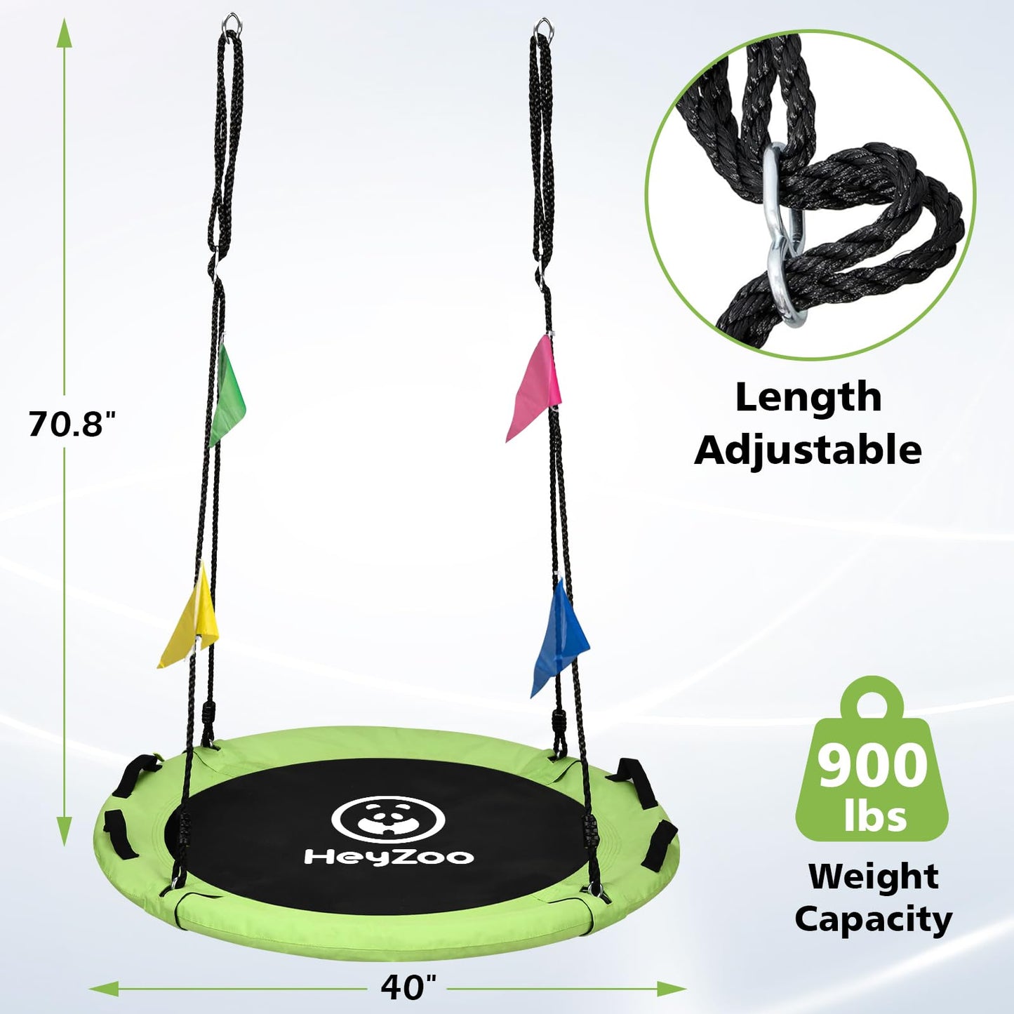 HeyZoo Tree Swing – 40 Inch Saucer Swing for Kids, 900 lbs Capacity, Adjustable Straps, Backyard Playground (Yellow-Green)
