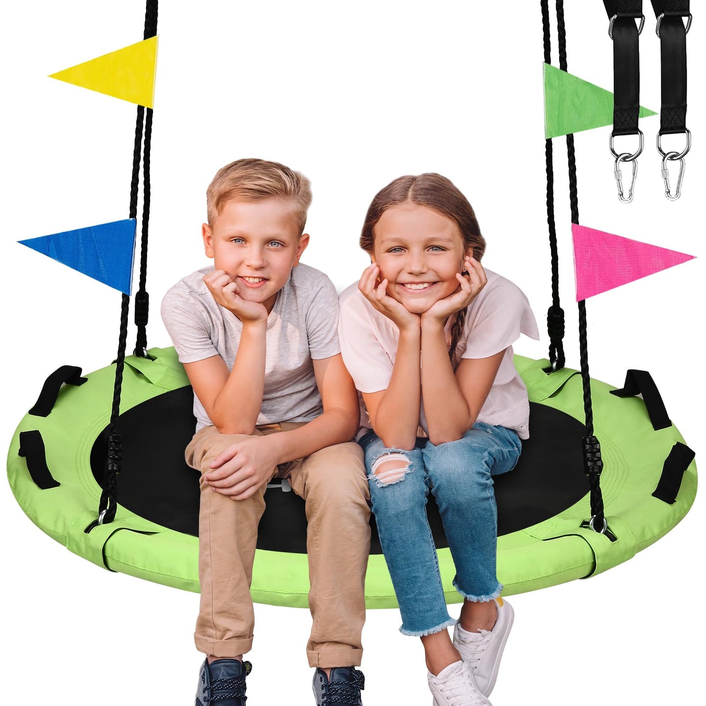HeyZoo Tree Swing – 40 Inch Saucer Swing for Kids, 900 lbs Capacity, Adjustable Straps, Backyard Playground (Yellow-Green)