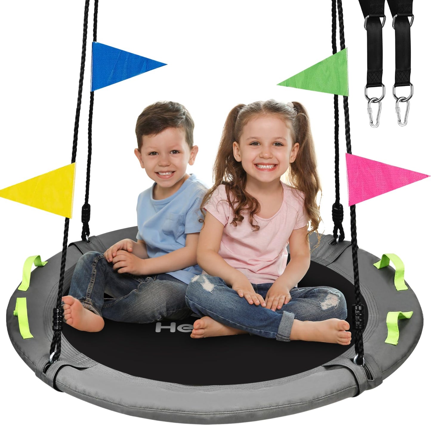 HeyZoo Tree Swing - 40 Inch Saucer Swing for Kids, 900lbs Capacity, Adjustable Straps, Gray