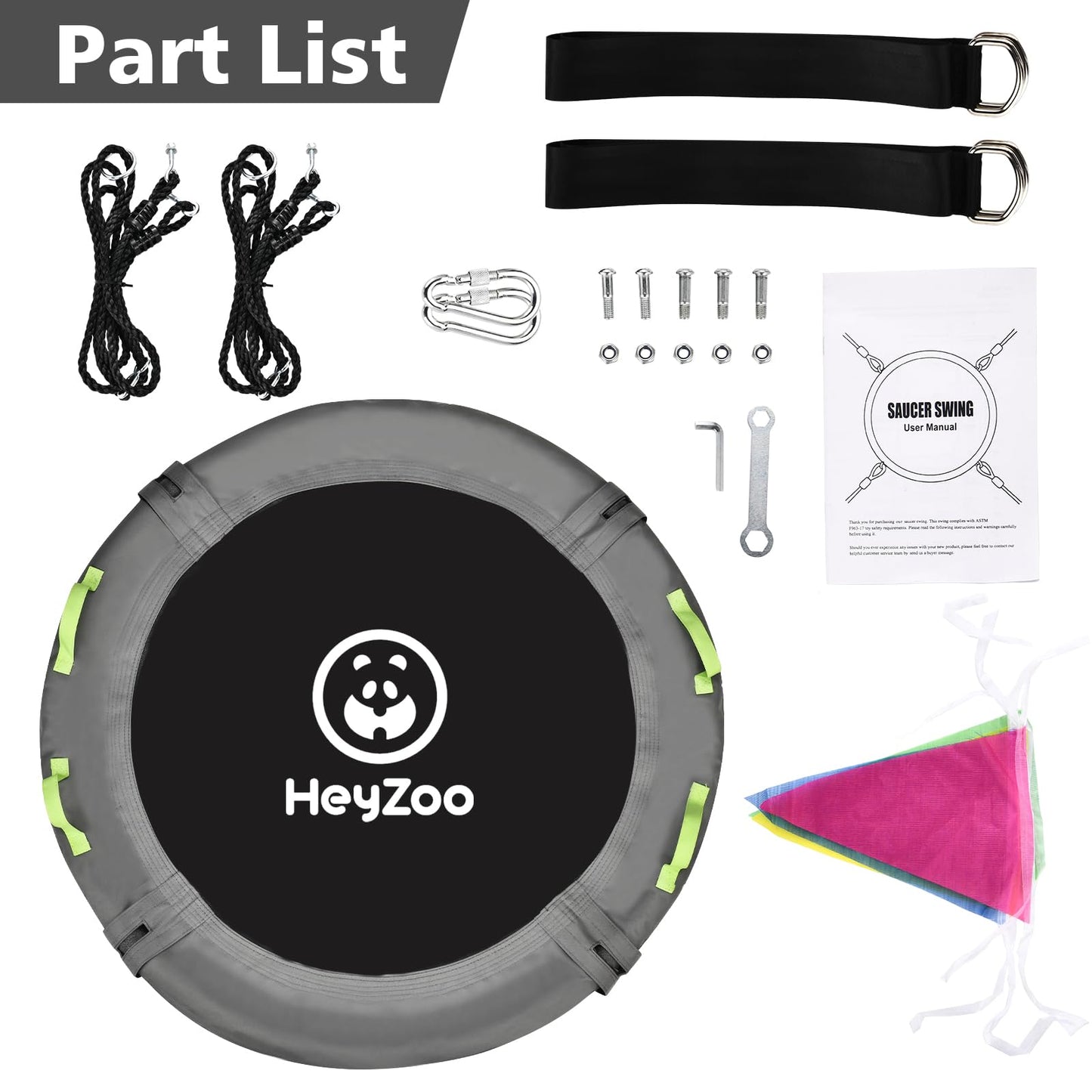 HeyZoo Tree Swing - 40 Inch Saucer Swing for Kids, 900lbs Capacity, Adjustable Straps, Gray
