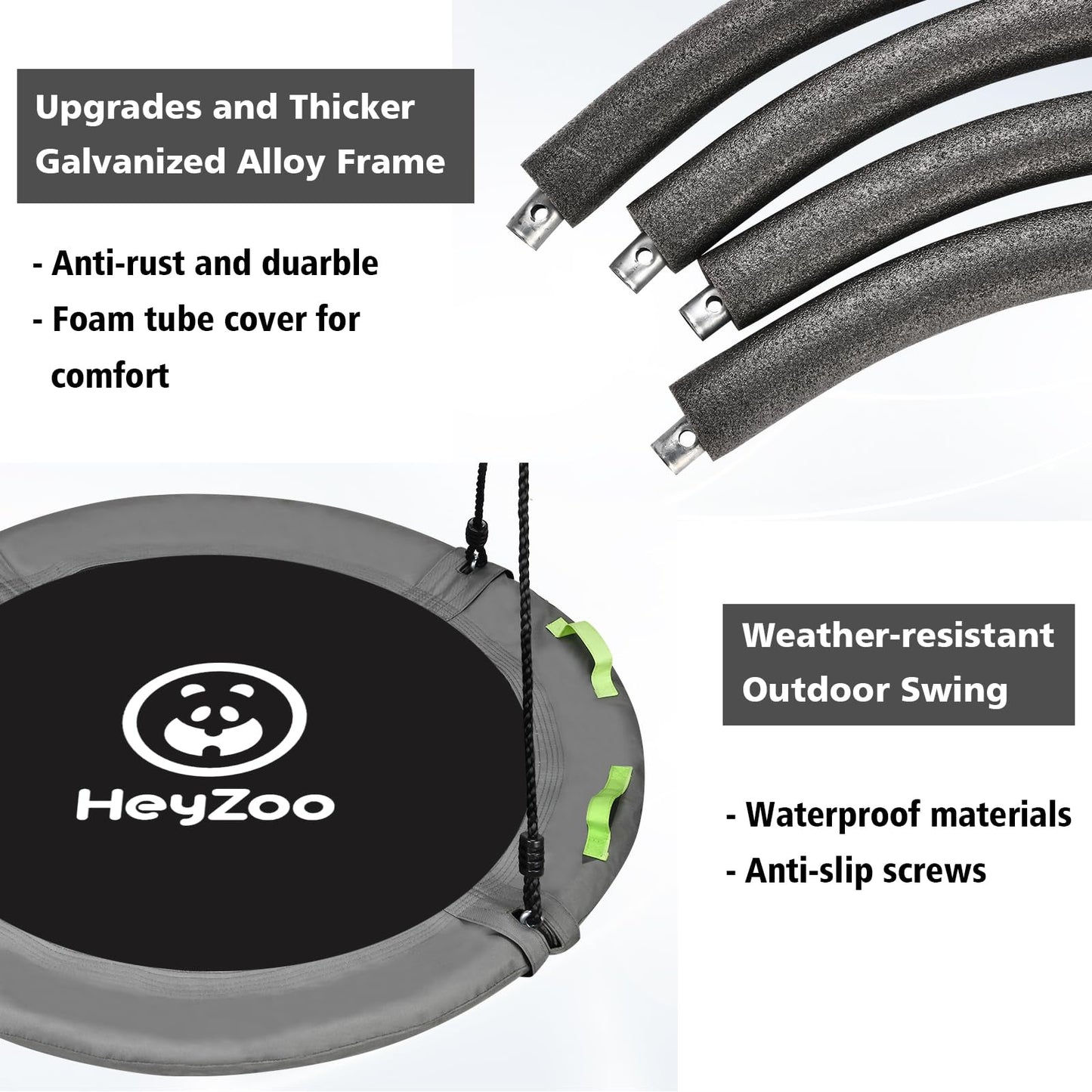 HeyZoo Tree Swing - 40 Inch Saucer Swing for Kids, 900lbs Capacity, Adjustable Straps, Gray