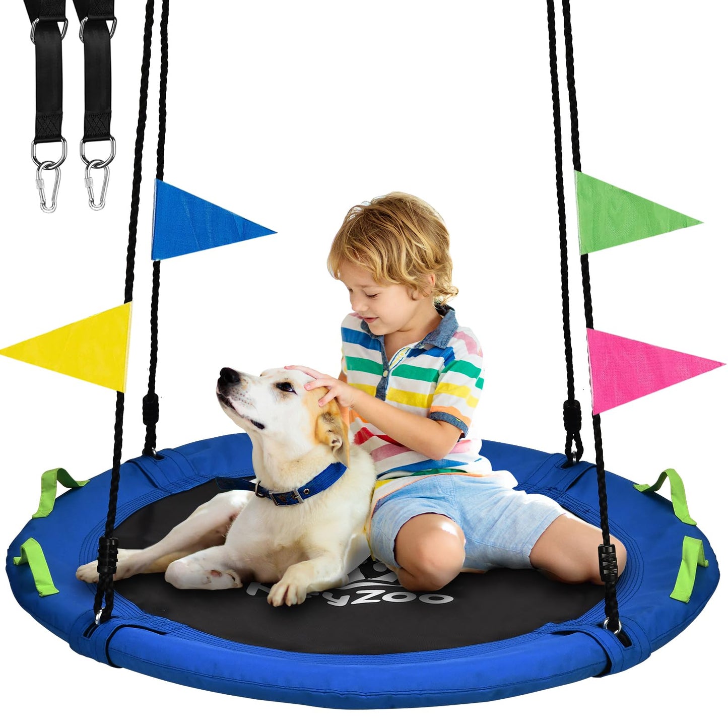 HeyZoo Tree Swing – 40 Inch Saucer Flying Swing for Kids, 900lbs Capacity, Adjustable Straps, Blue