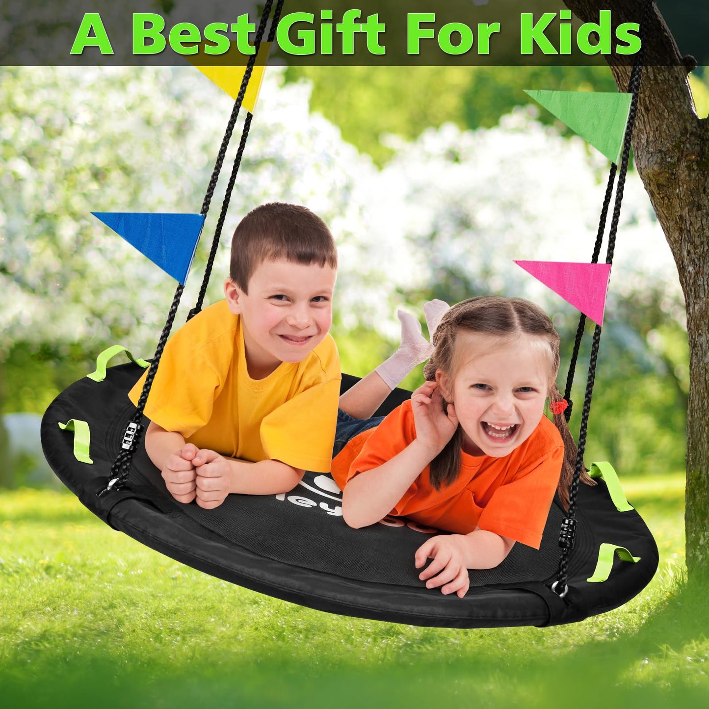 HeyZoo Tree Swing 40-Inch Saucer Swing for Kids — 900lbs Capacity, Adjustable Straps