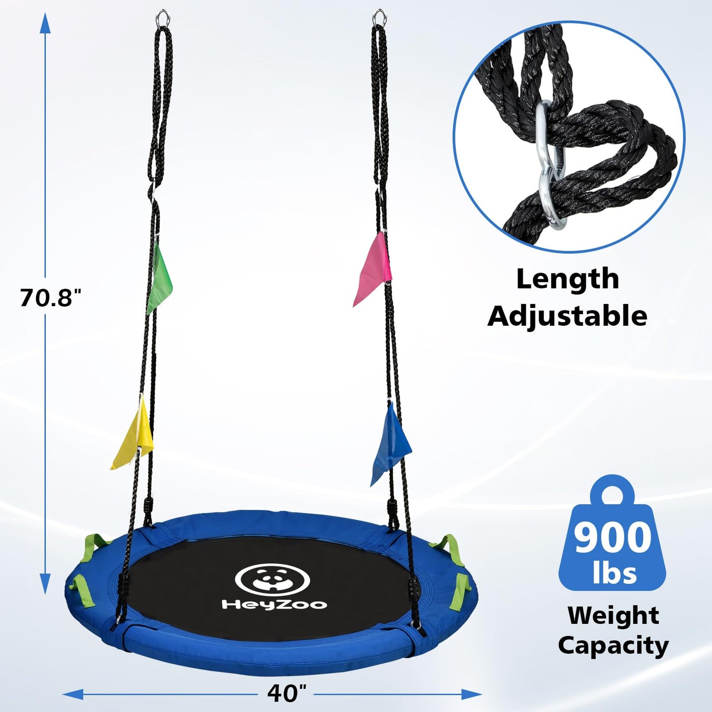 HeyZoo Tree Swing – 40 Inch Saucer Flying Swing for Kids, 900lbs Capacity, Adjustable Straps, Blue