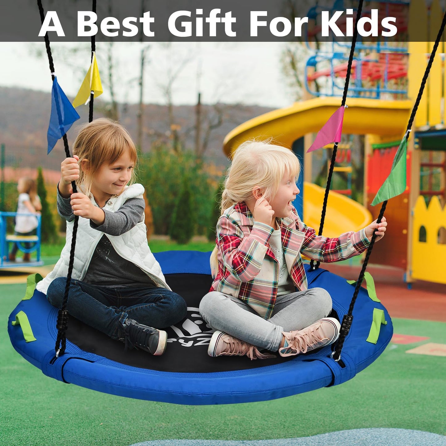 HeyZoo Tree Swing – 40 Inch Saucer Flying Swing for Kids, 900lbs Capacity, Adjustable Straps, Blue