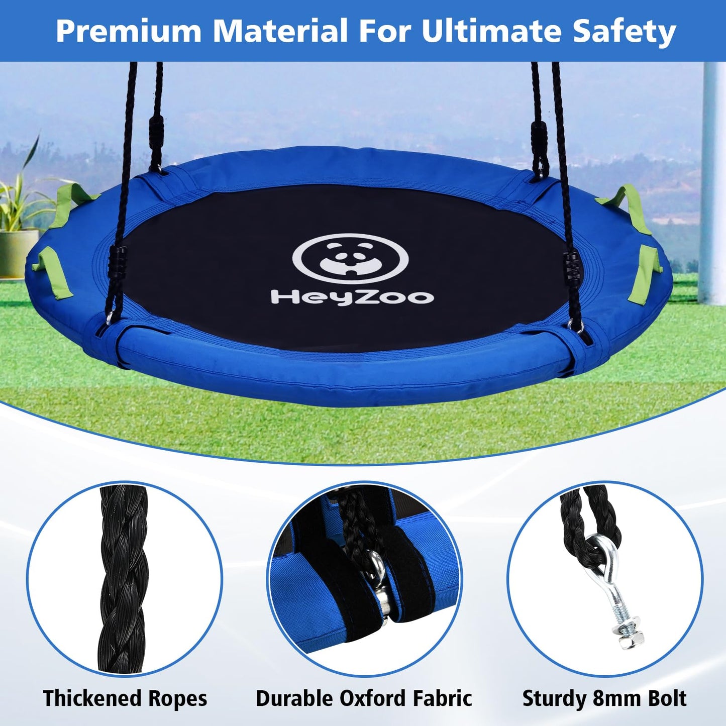 HeyZoo Tree Swing – 40 Inch Saucer Flying Swing for Kids, 900lbs Capacity, Adjustable Straps, Blue