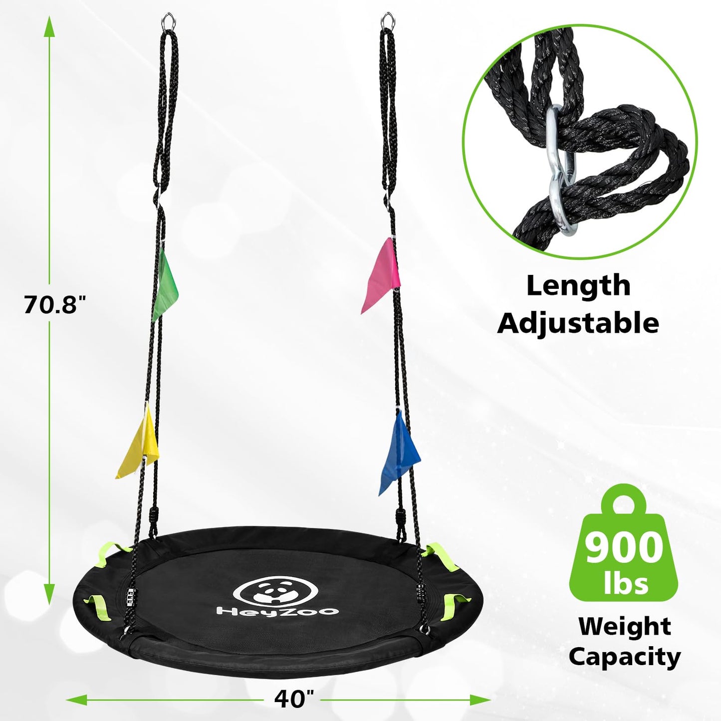 HeyZoo Tree Swing 40-Inch Saucer Swing for Kids — 900lbs Capacity, Adjustable Straps