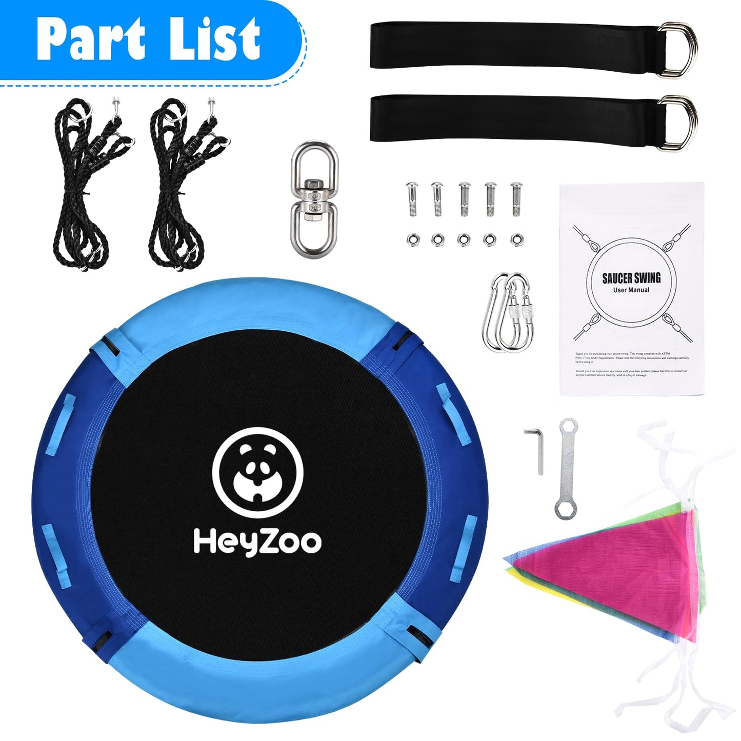 HeyZoo 43-Inch Saucer Swing — 900LBS Capacity, 360° Swivel, For Kids & Adults