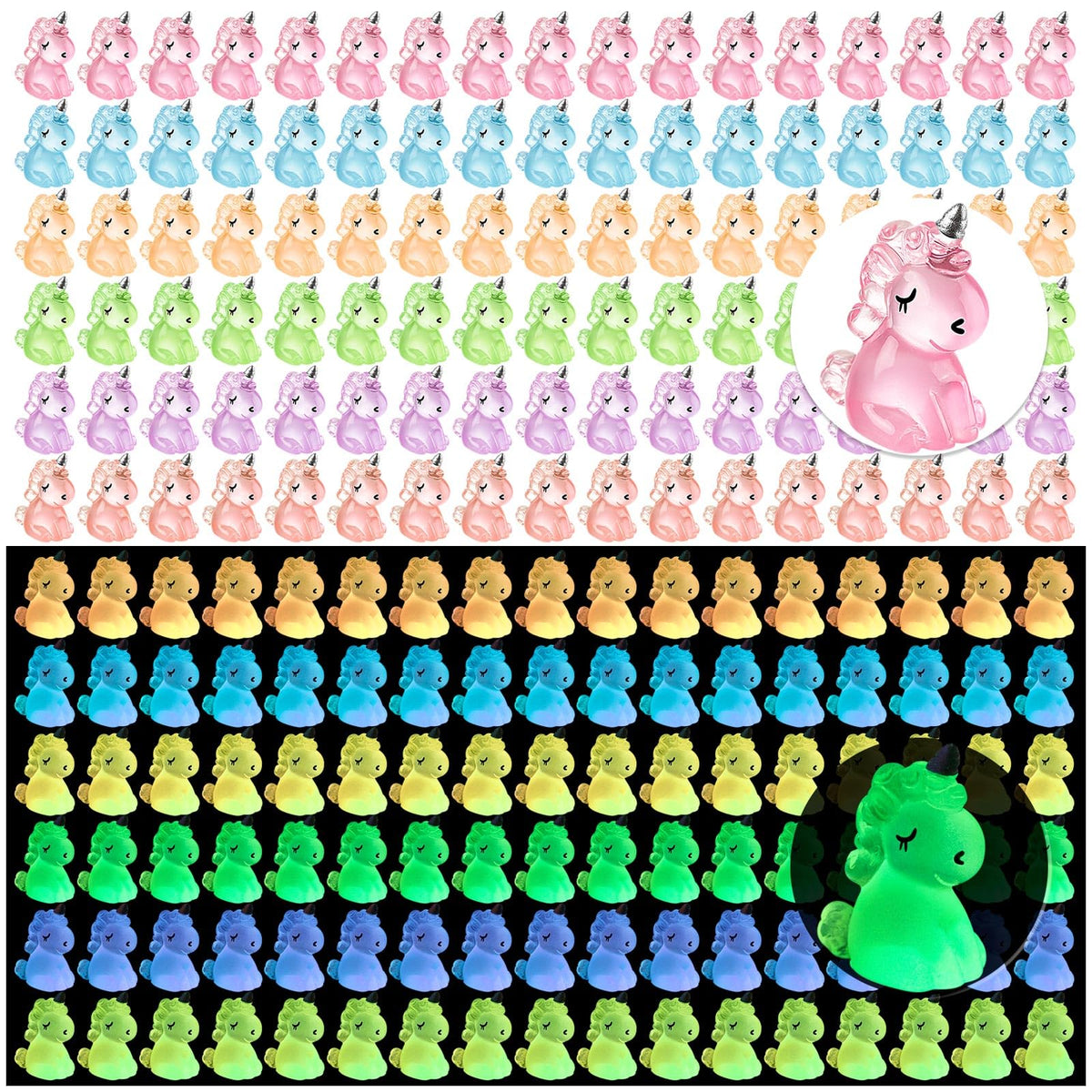 HFAYDZSW 60-Pcs Luminous Mini Resin Unicorn Figurines – Glow-in-the-Dark Ornaments for Garden, Aquarium & Crafts