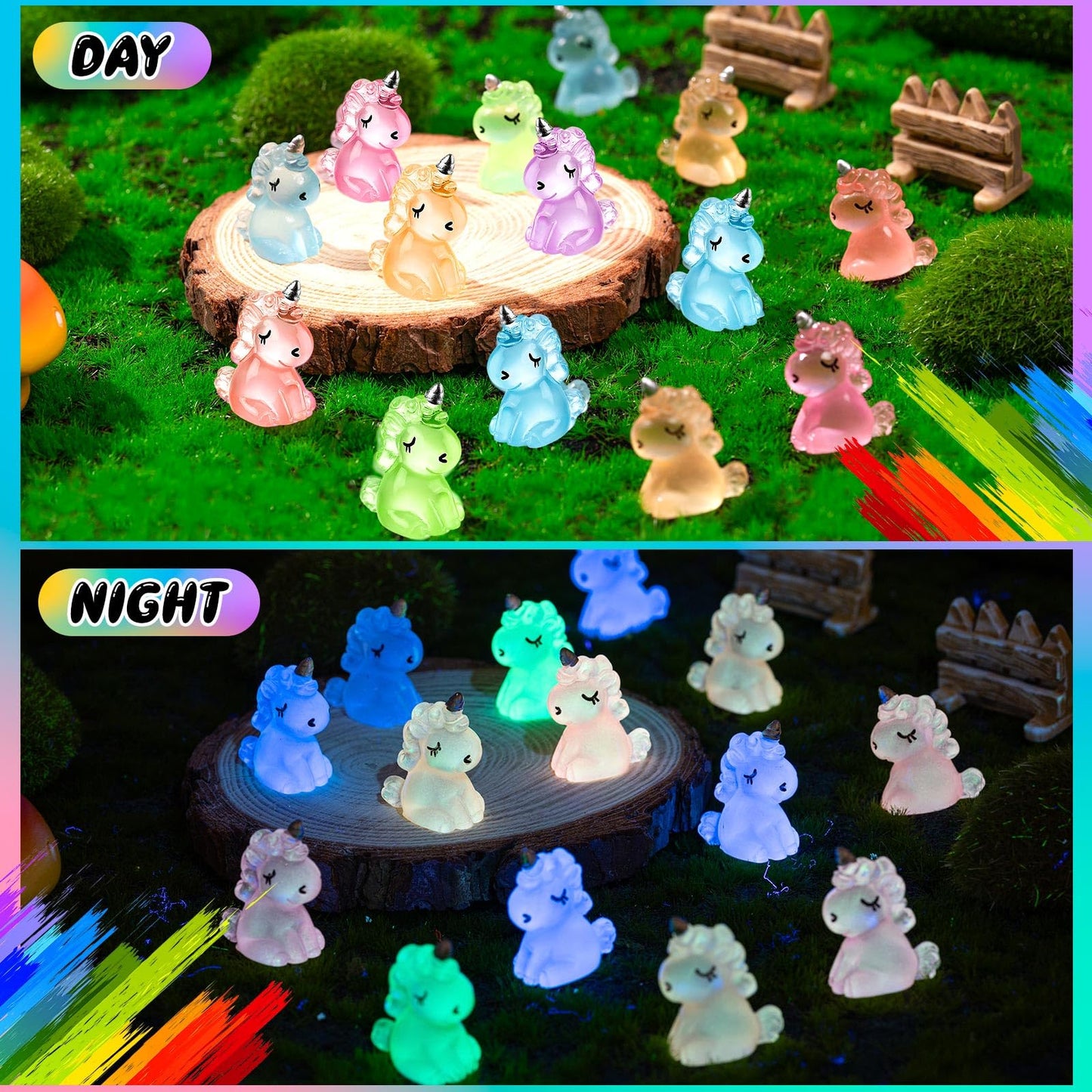 HFAYDZSW 60-Pcs Luminous Mini Resin Unicorn Figurines – Glow-in-the-Dark Ornaments for Garden, Aquarium & Crafts