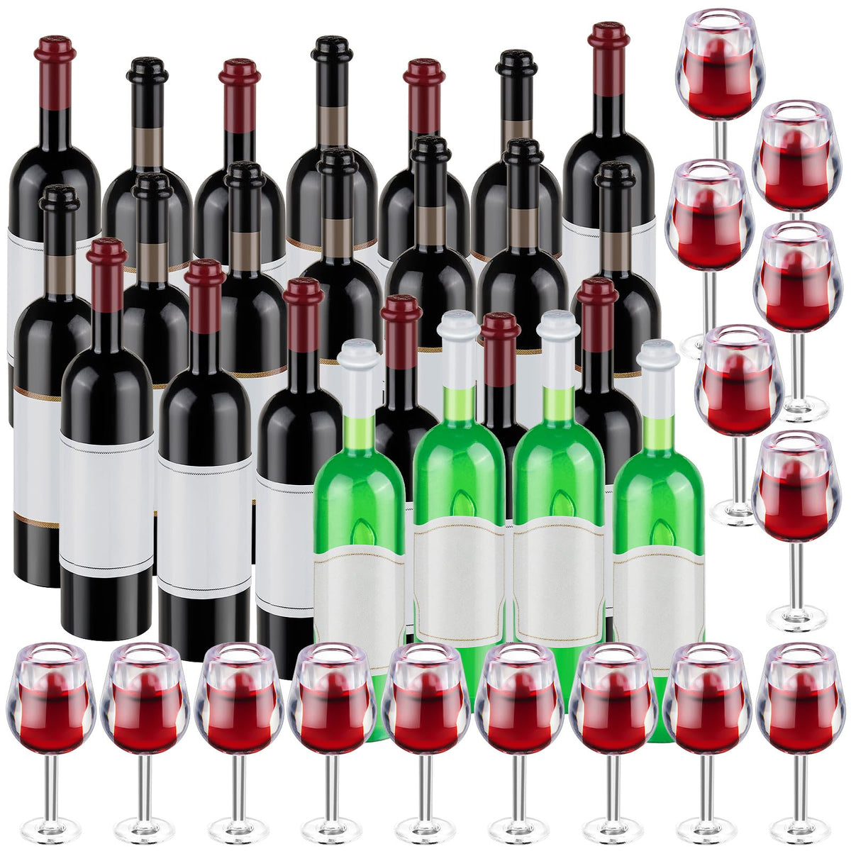 HFAYDZSW 24 Pcs Mini Wine Bottles & 12 Mini Glasses — 1:12 Dollhouse Drinkware Set