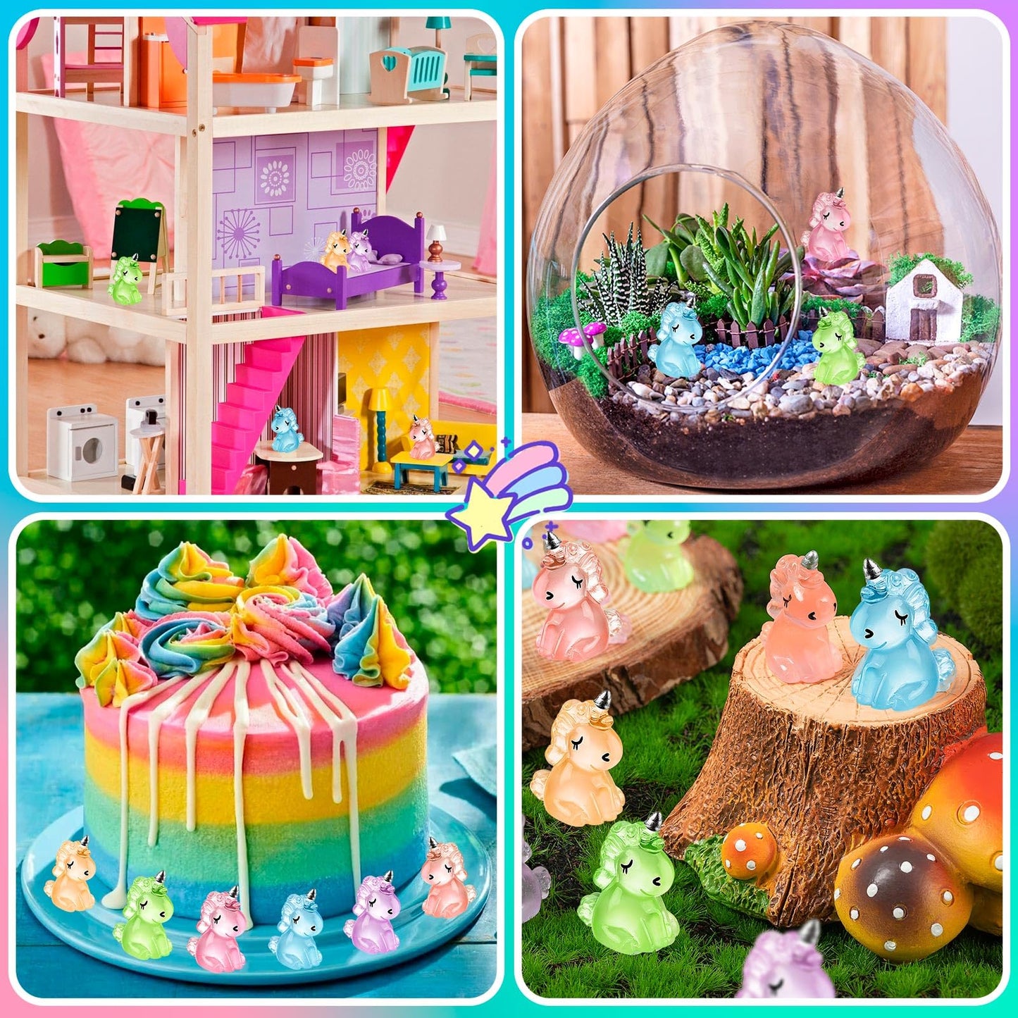 HFAYDZSW 60-Pcs Luminous Mini Resin Unicorn Figurines – Glow-in-the-Dark Ornaments for Garden, Aquarium & Crafts