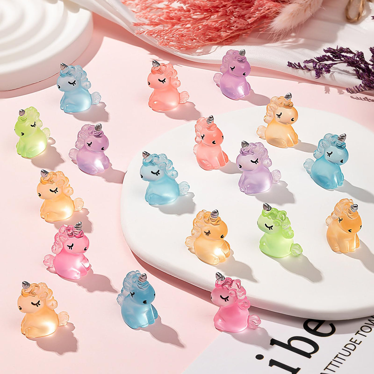 HFAYDZSW 60-Pcs Luminous Mini Resin Unicorn Figurines – Glow-in-the-Dark Ornaments for Garden, Aquarium & Crafts