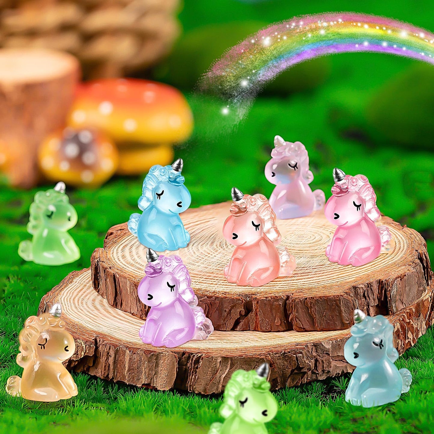 HFAYDZSW 60-Pcs Luminous Mini Resin Unicorn Figurines – Glow-in-the-Dark Ornaments for Garden, Aquarium & Crafts