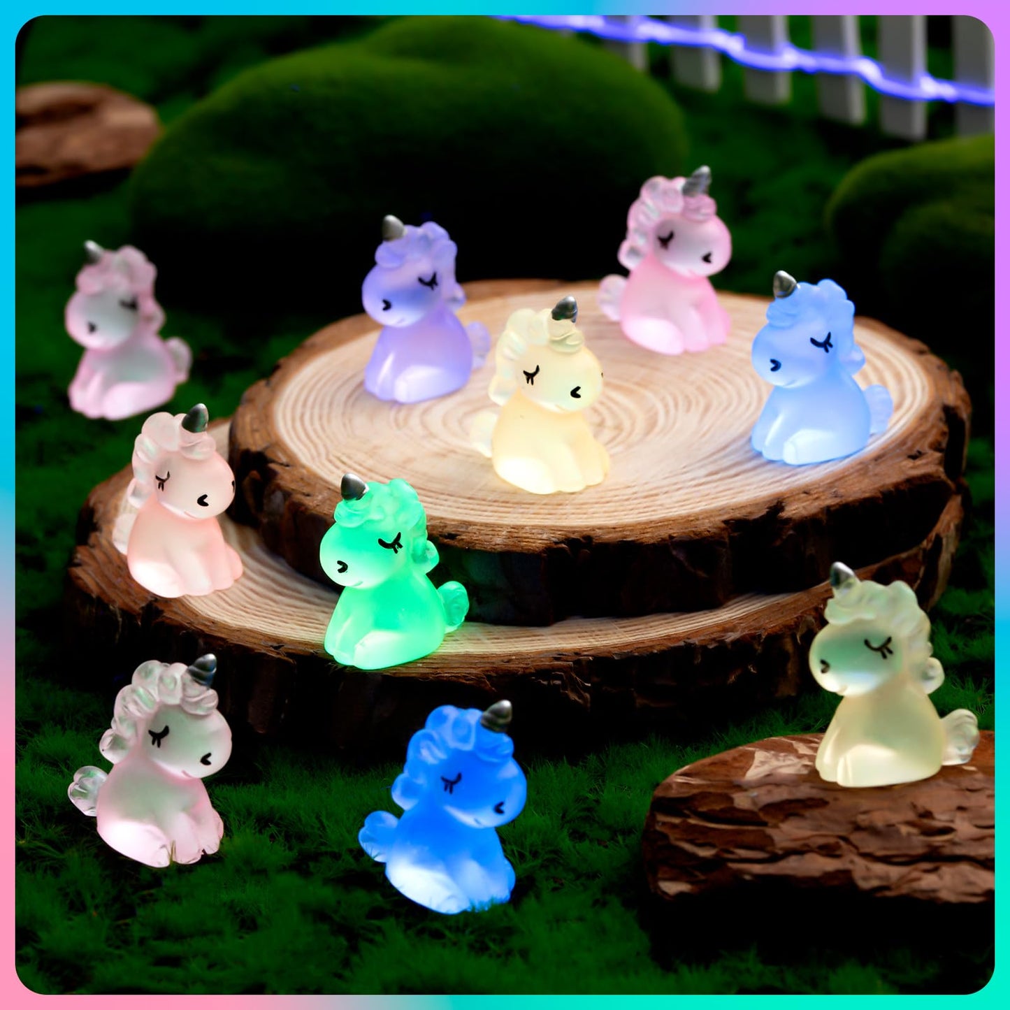 HFAYDZSW 60-Pcs Luminous Mini Resin Unicorn Figurines – Glow-in-the-Dark Ornaments for Garden, Aquarium & Crafts