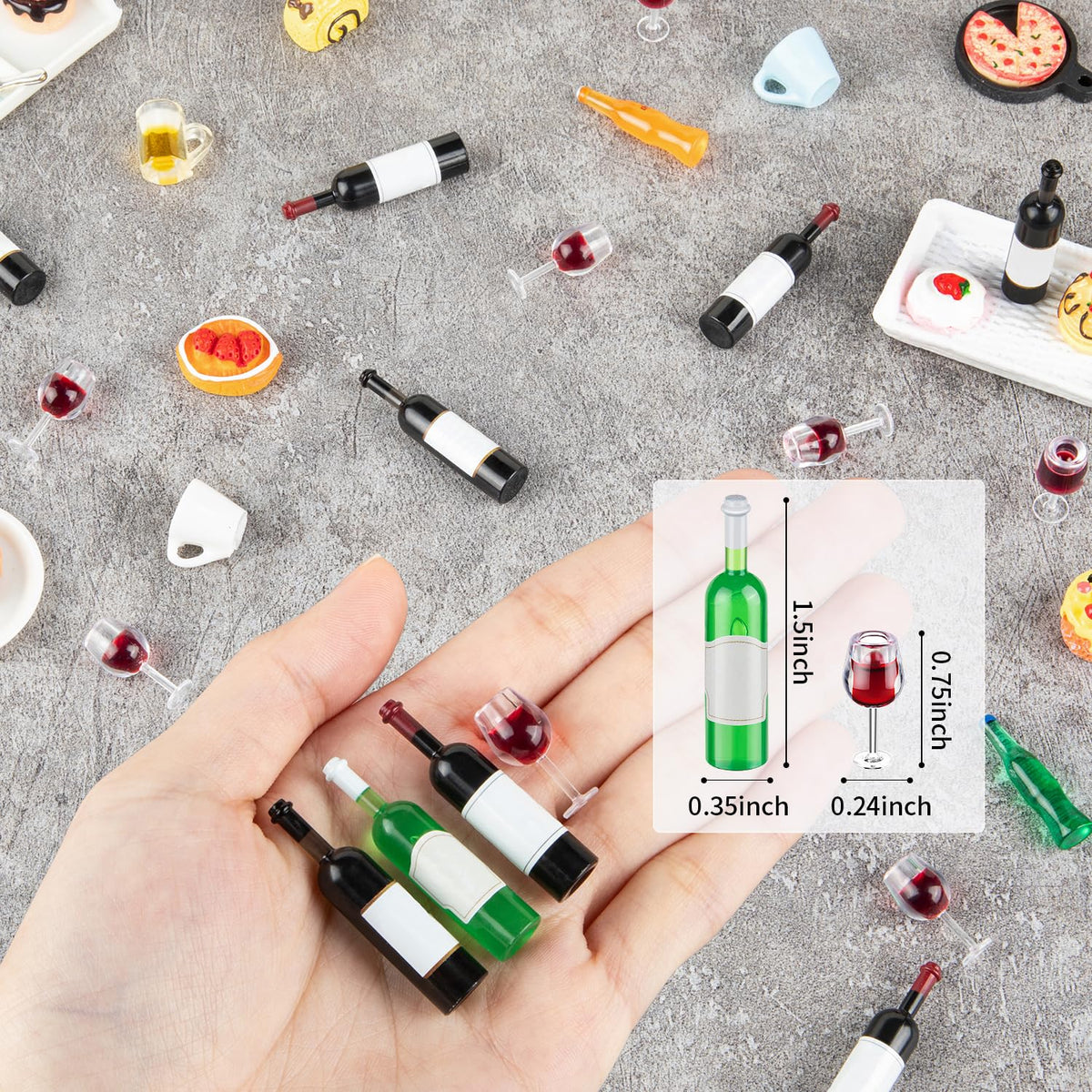 HFAYDZSW 24 Pcs Mini Wine Bottles & 12 Mini Glasses — 1:12 Dollhouse Drinkware Set