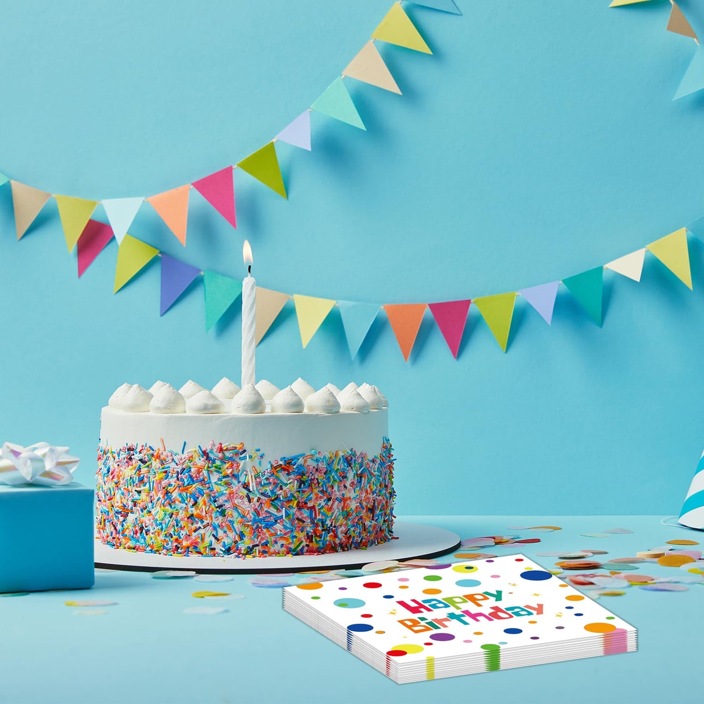 HFBOBP 50Pcs Happy Birthday Napkins – Colorful Dots 13x13 Inches, Disposable Party Supplies