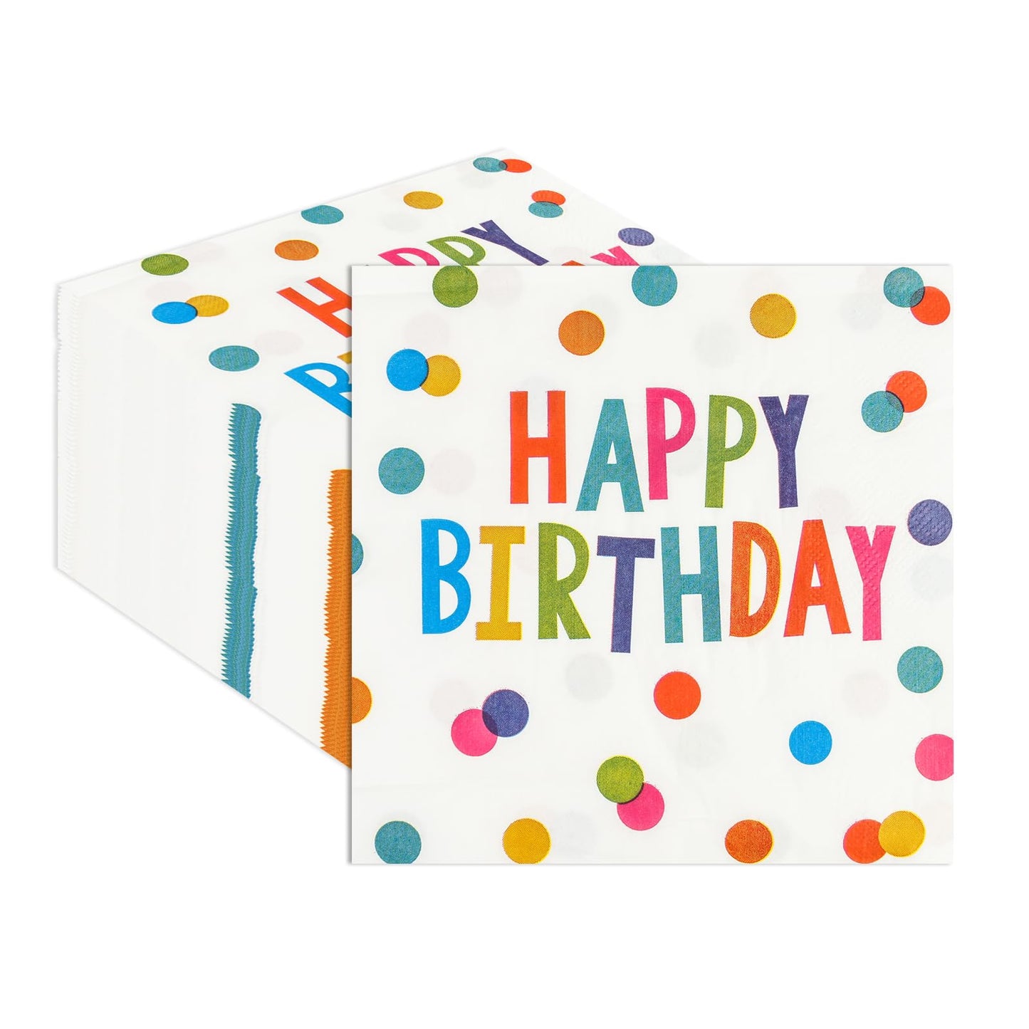 HFBOBP 50PCS Happy Birthday Paper Napkins – 13 x 13 Inches, Colorful Dots, Disposable Party Decor