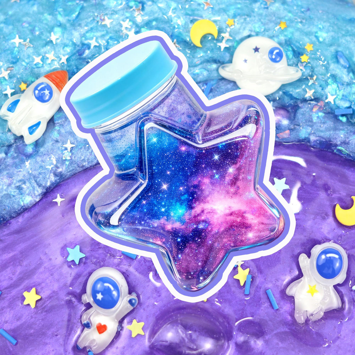 HFCHUPIN Mini Galaxy Slime Kit – Glittery, Crunchy Slime Set with Glow-in-The-Dark Stickers
