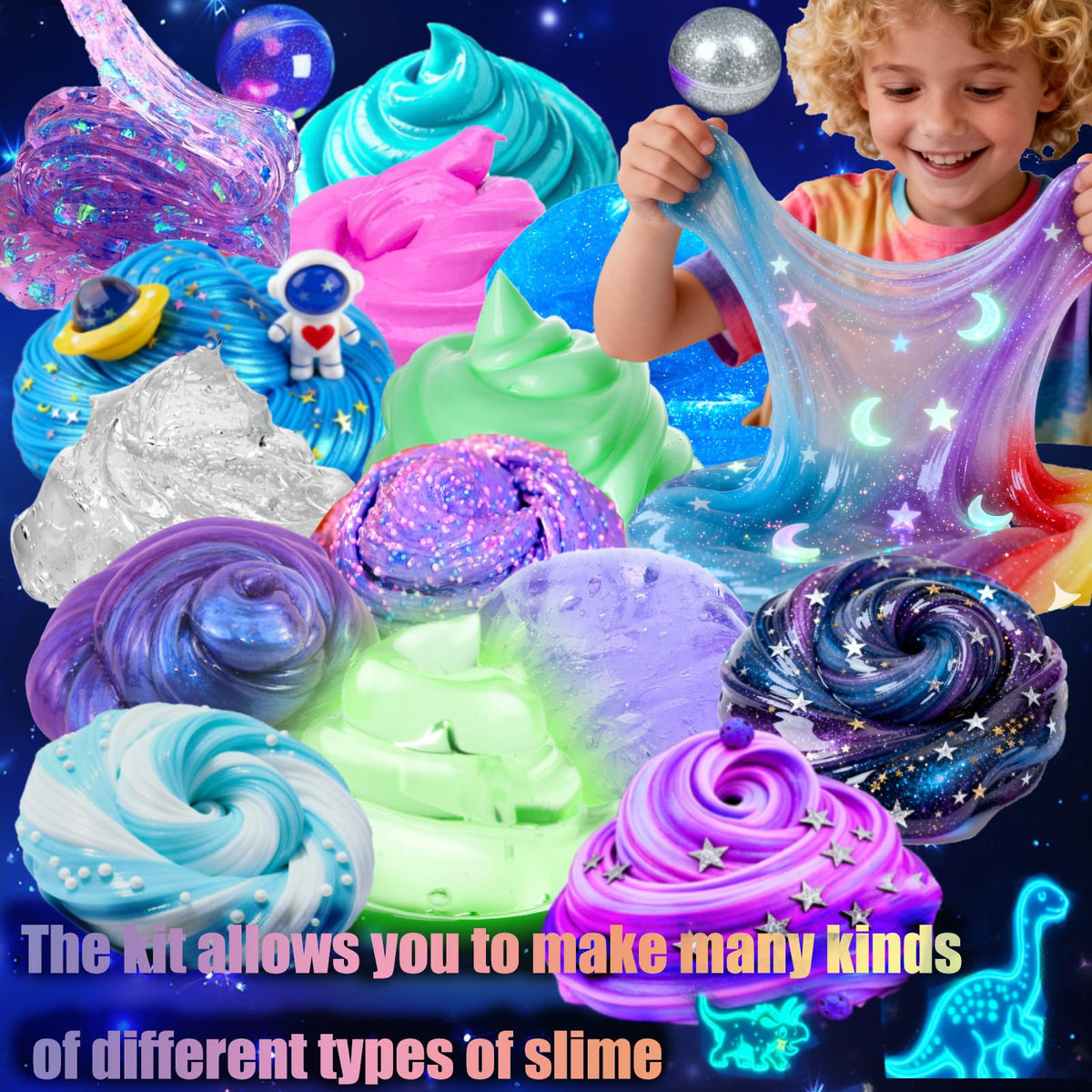 HFCHUPIN Mini Galaxy Slime Kit – Glittery, Crunchy Slime Set with Glow-in-The-Dark Stickers