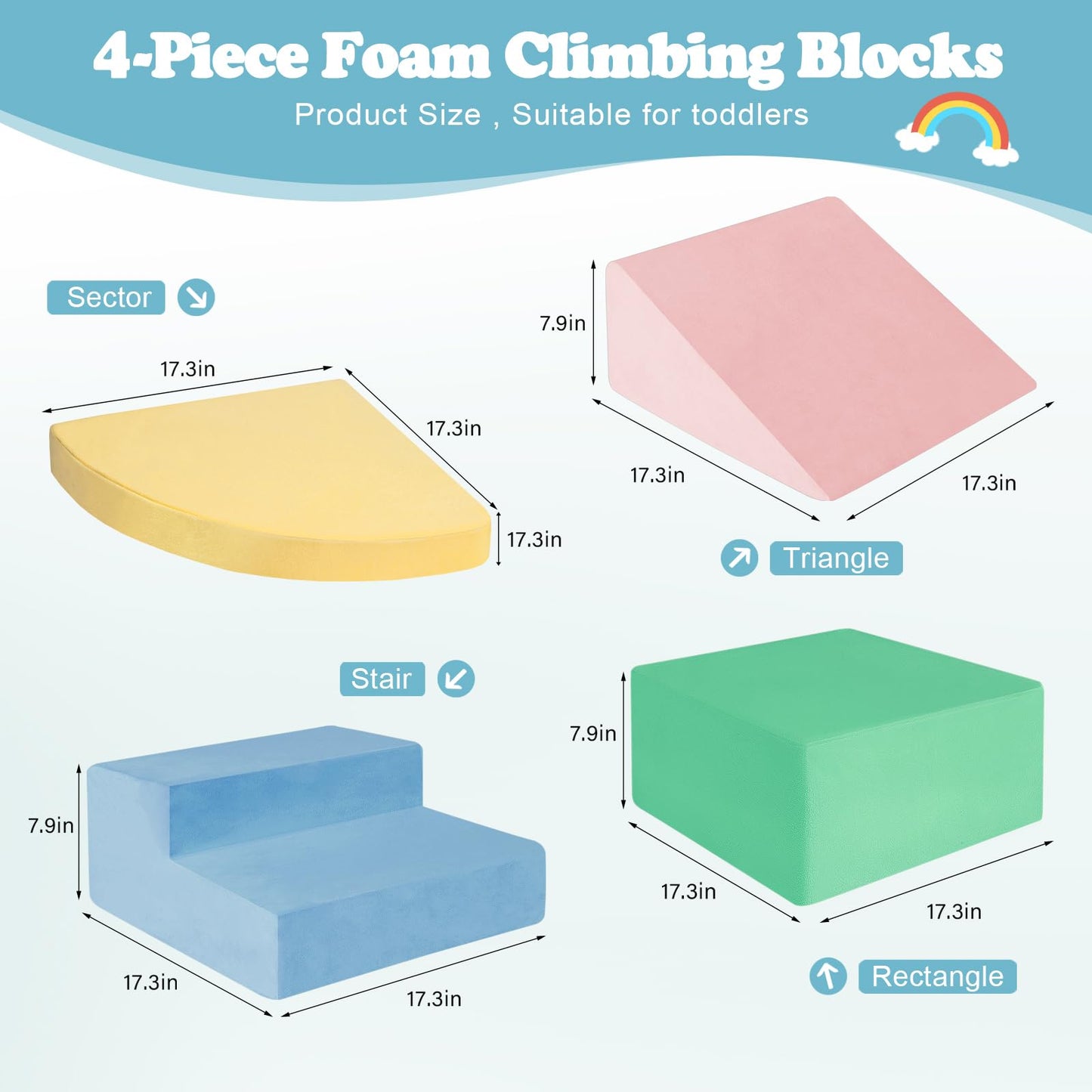 HHH HIKECUCAN Foam Climb Blocks for Toddlers 1-3 | 4-Piece Soft Climbing Toys