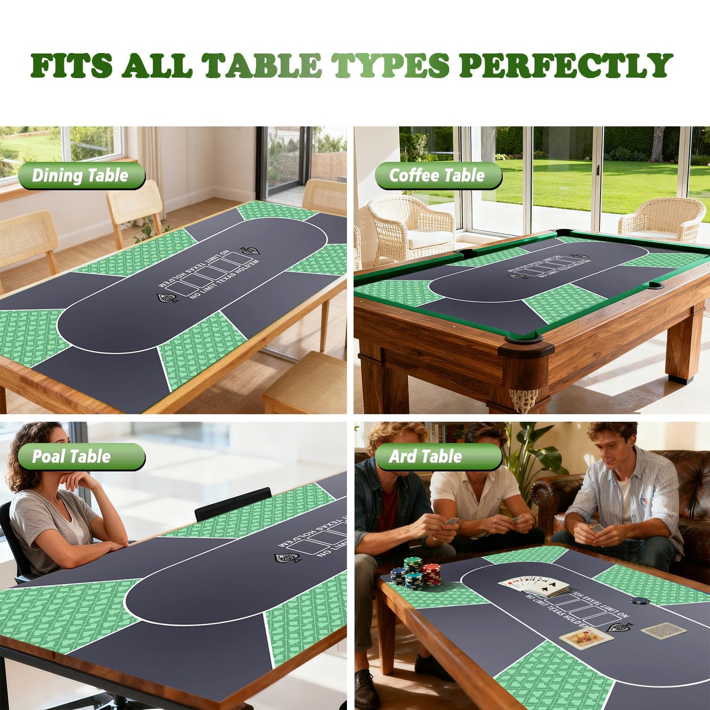 HHH HIKECUCAN Poker Mat for Table – 70x35 Inch, Green & Blue