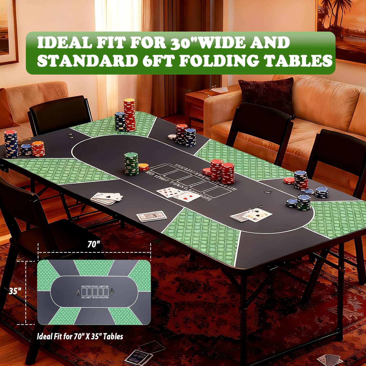 HHH HIKECUCAN Poker Mat for Table – 70x35 Inch, Green & Blue