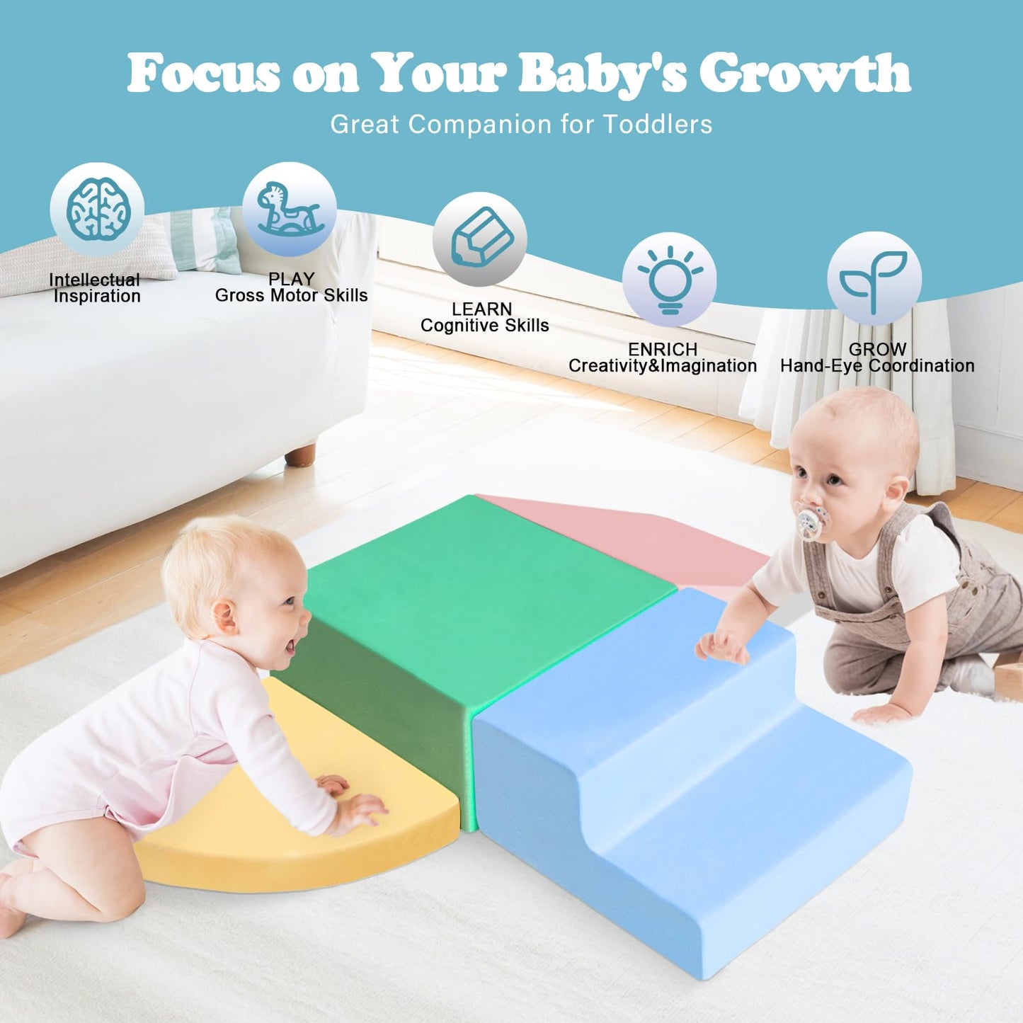HHH HIKECUCAN Foam Climb Blocks for Toddlers 1-3 | 4-Piece Soft Climbing Toys
