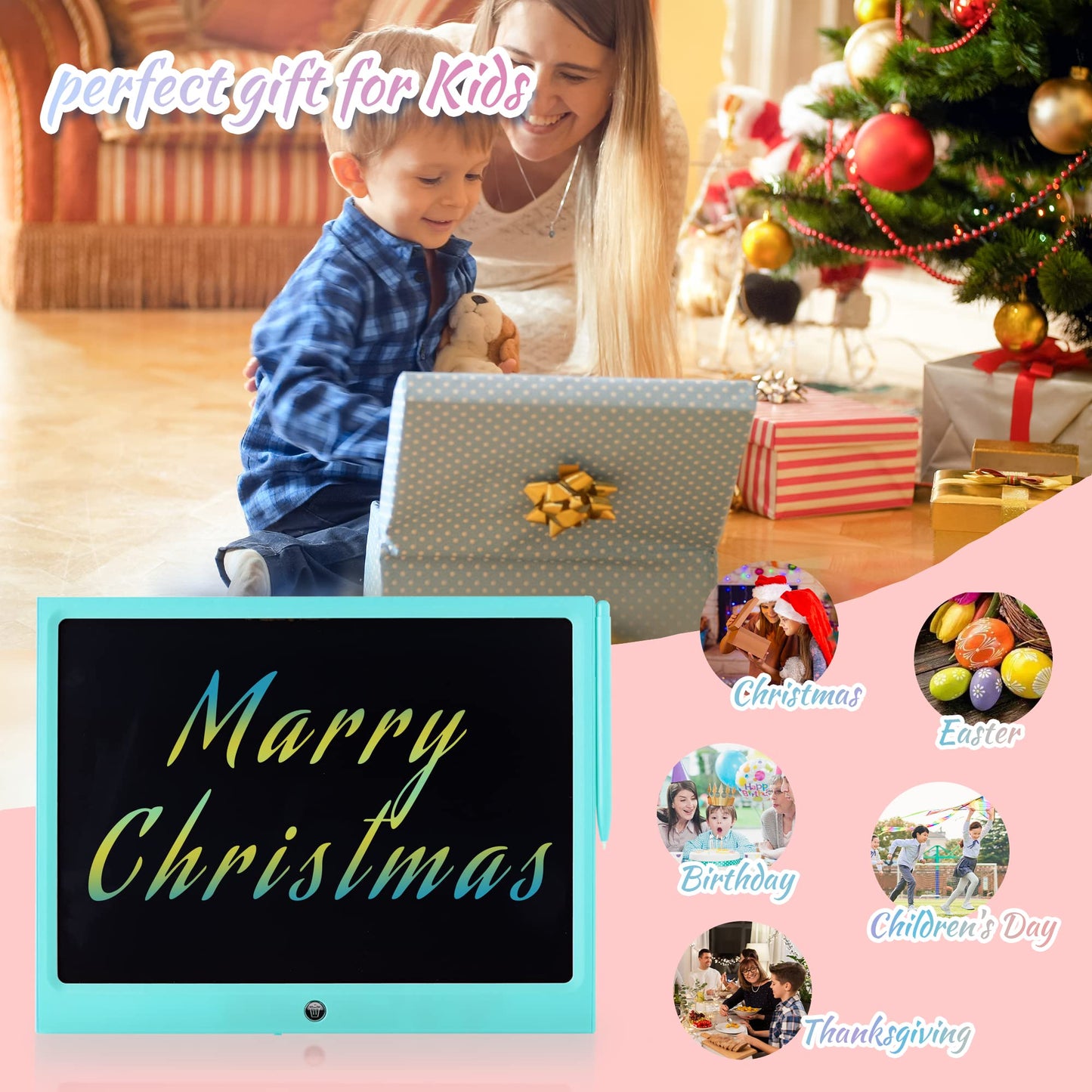 HHN LCD Writing Tablet 15-Inch – Colorful Doodle Board for Kids 3+ | Erasable Learning Toy