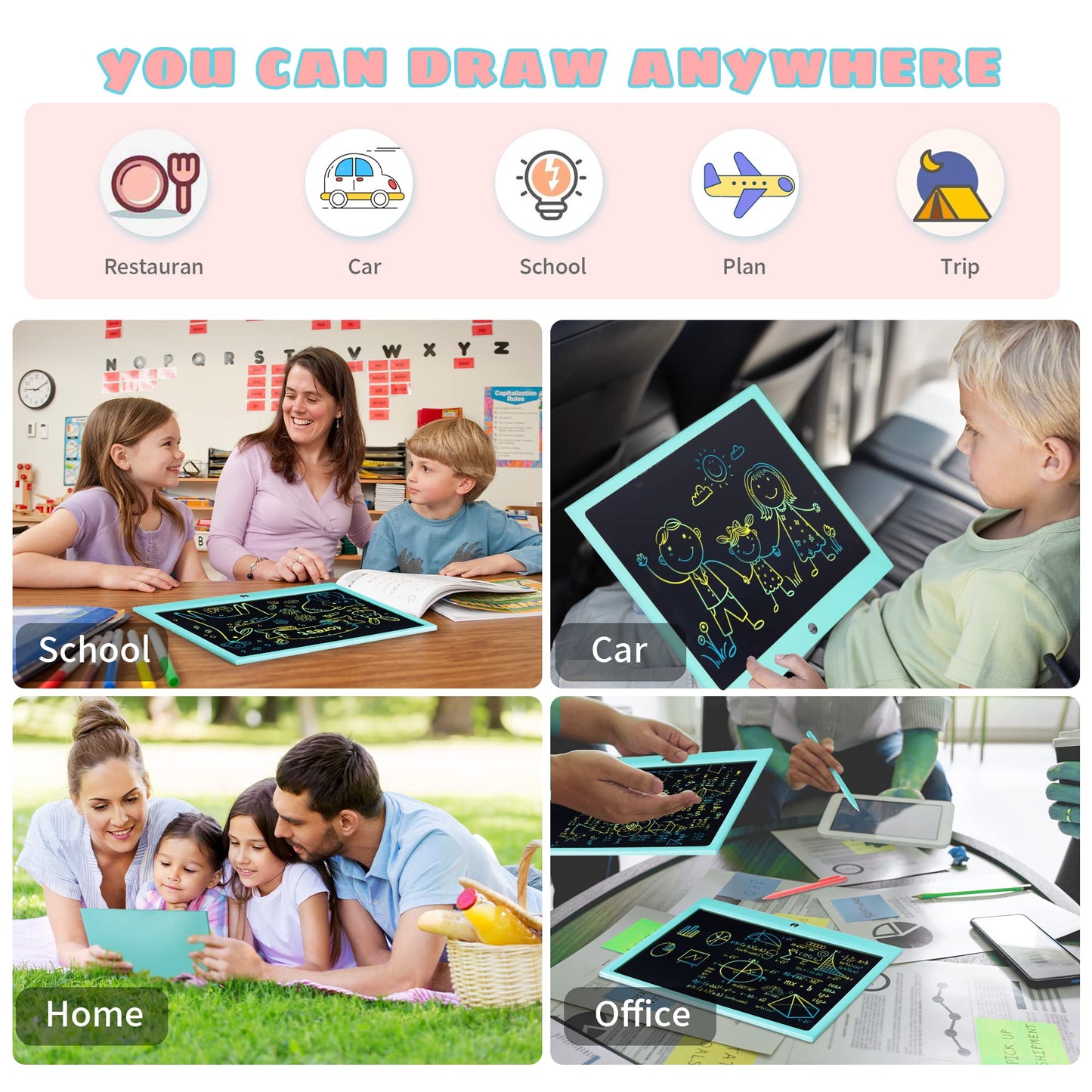 HHN LCD Writing Tablet 15-Inch – Colorful Doodle Board for Kids 3+ | Erasable Learning Toy