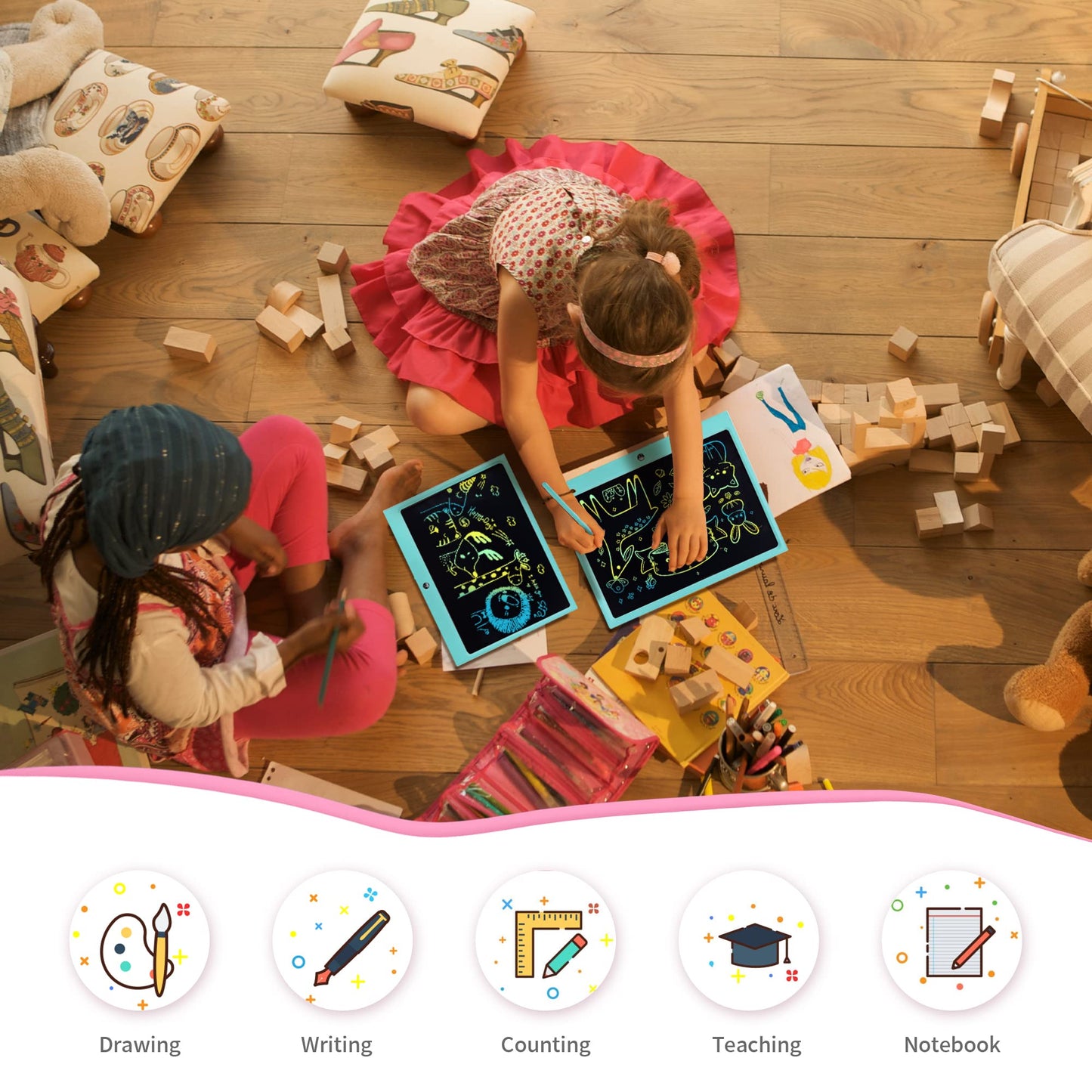 HHN LCD Writing Tablet 15-Inch – Colorful Doodle Board for Kids 3+ | Erasable Learning Toy