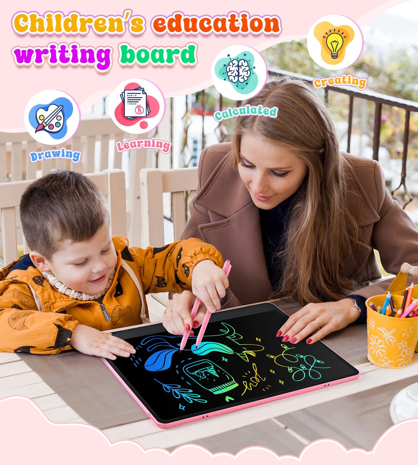 HHN LCD Writing Tablet 16-Inch Colorful Doodle Board – Safe, Eye-Protective Learning Toy for Kids