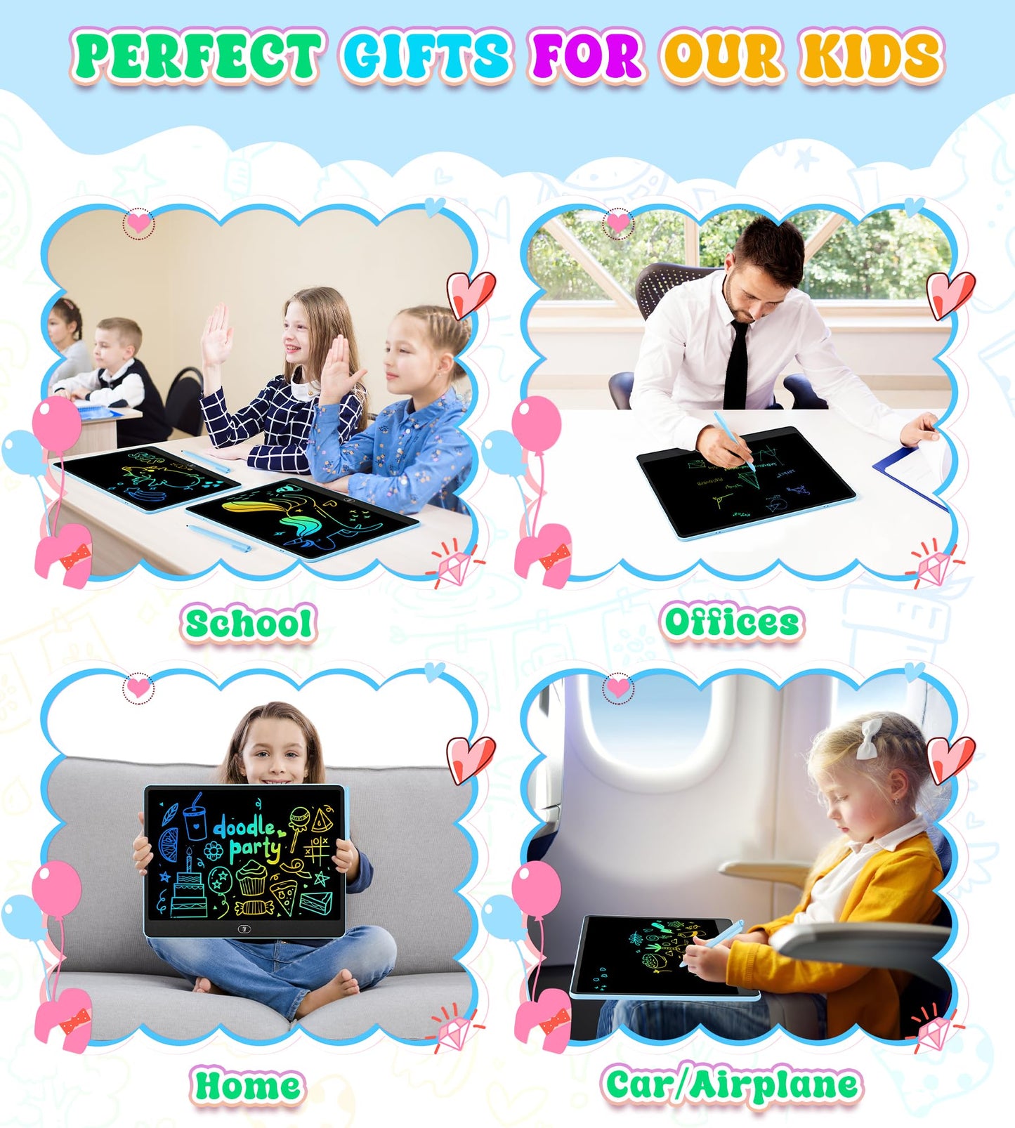 HHN 16-Inch LCD Writing Tablet for Kids – Colorful Doodle Board, Safe and Eye-Friendly