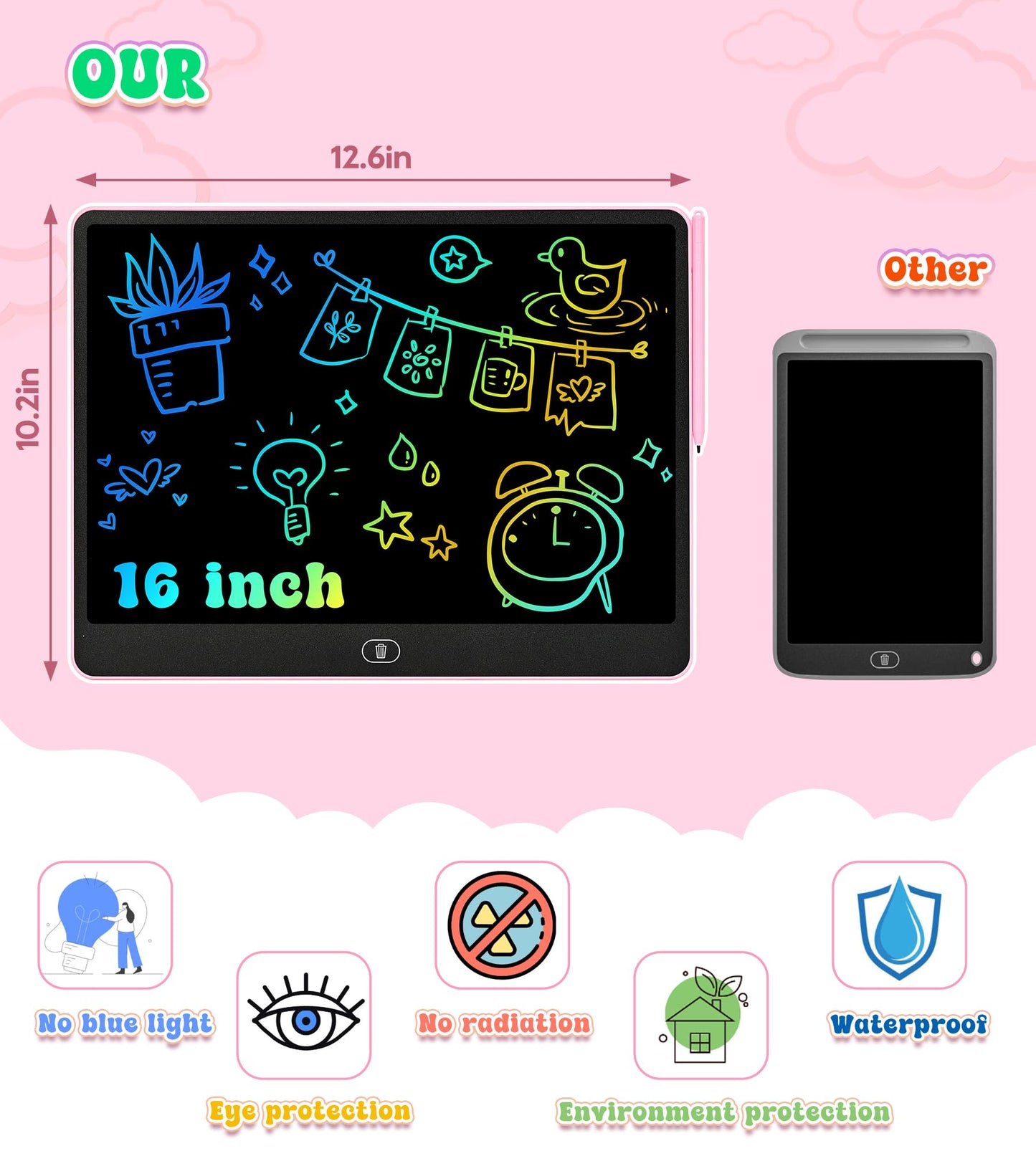 HHN LCD Writing Tablet 16-Inch Colorful Doodle Board – Safe, Eye-Protective Learning Toy for Kids