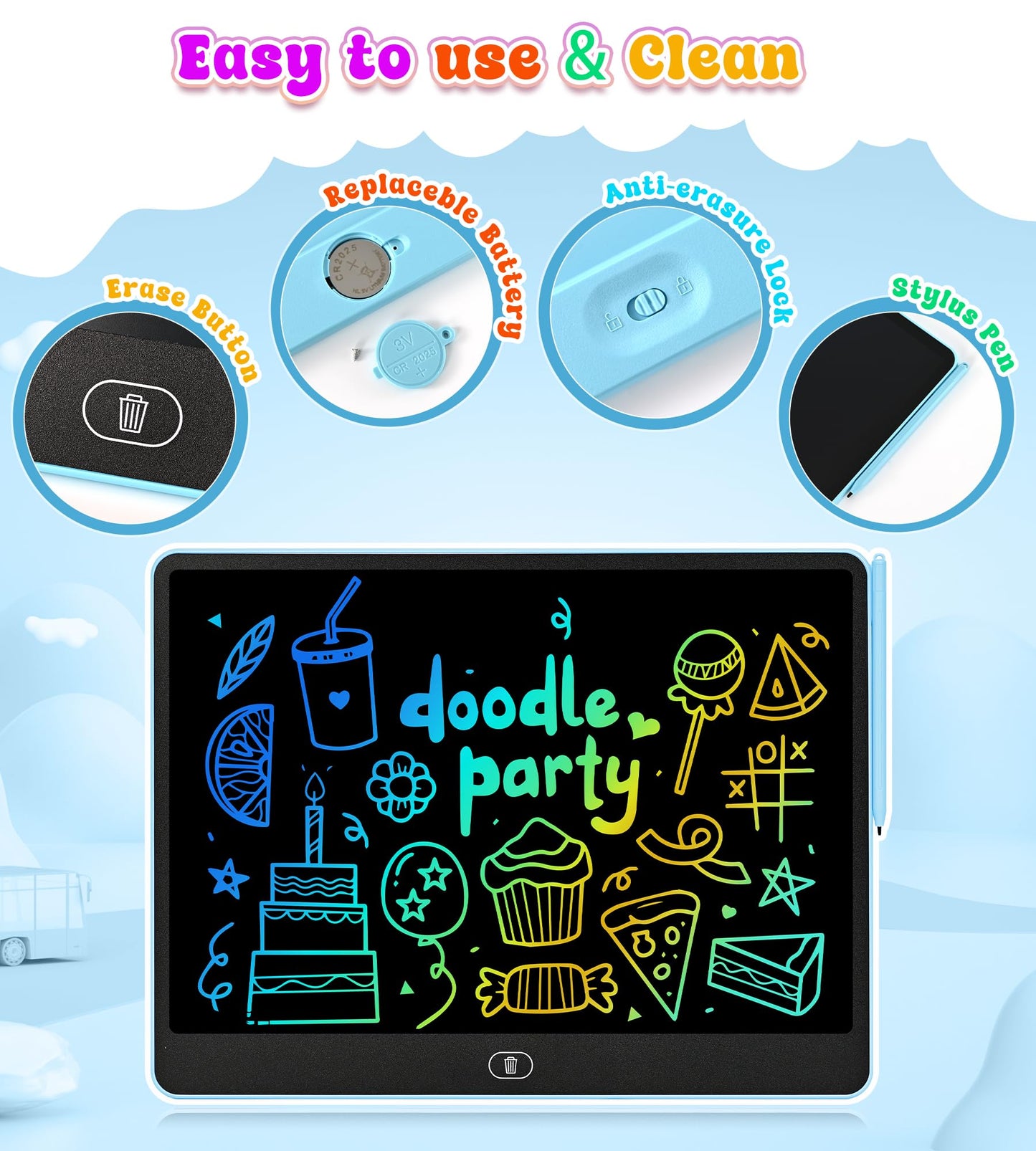 HHN 16-Inch LCD Writing Tablet for Kids – Colorful Doodle Board, Safe and Eye-Friendly