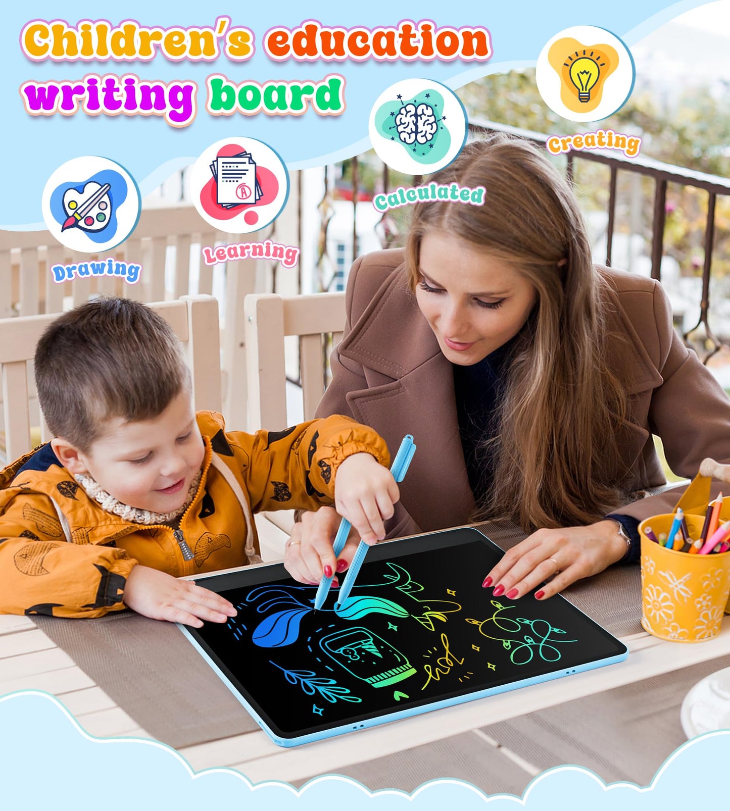 HHN 16-Inch LCD Writing Tablet for Kids – Colorful Doodle Board, Safe and Eye-Friendly
