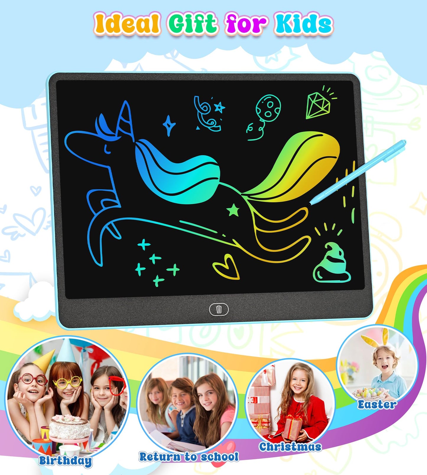 HHN 16-Inch LCD Writing Tablet for Kids – Colorful Doodle Board, Safe and Eye-Friendly