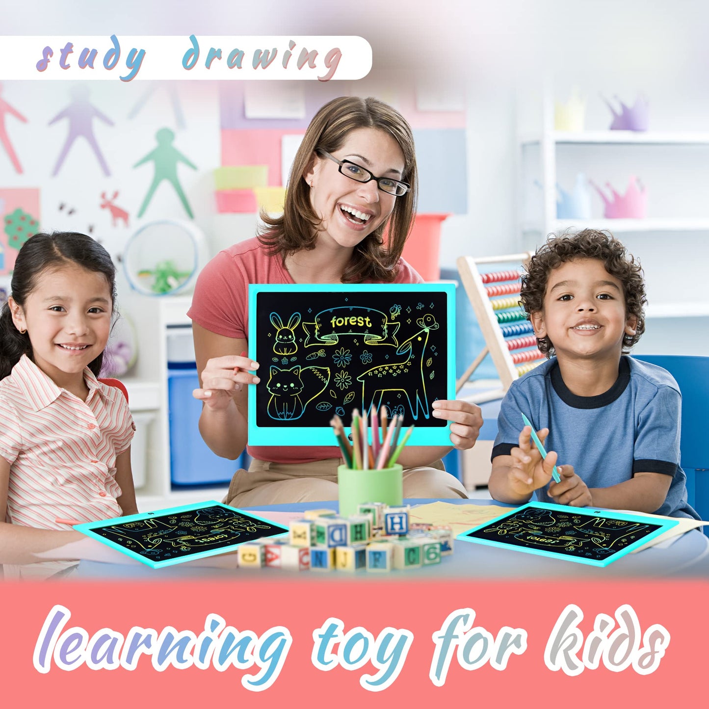 HHN LCD Writing Tablet 15-Inch – Colorful Doodle Board for Kids 3+ | Erasable Learning Toy